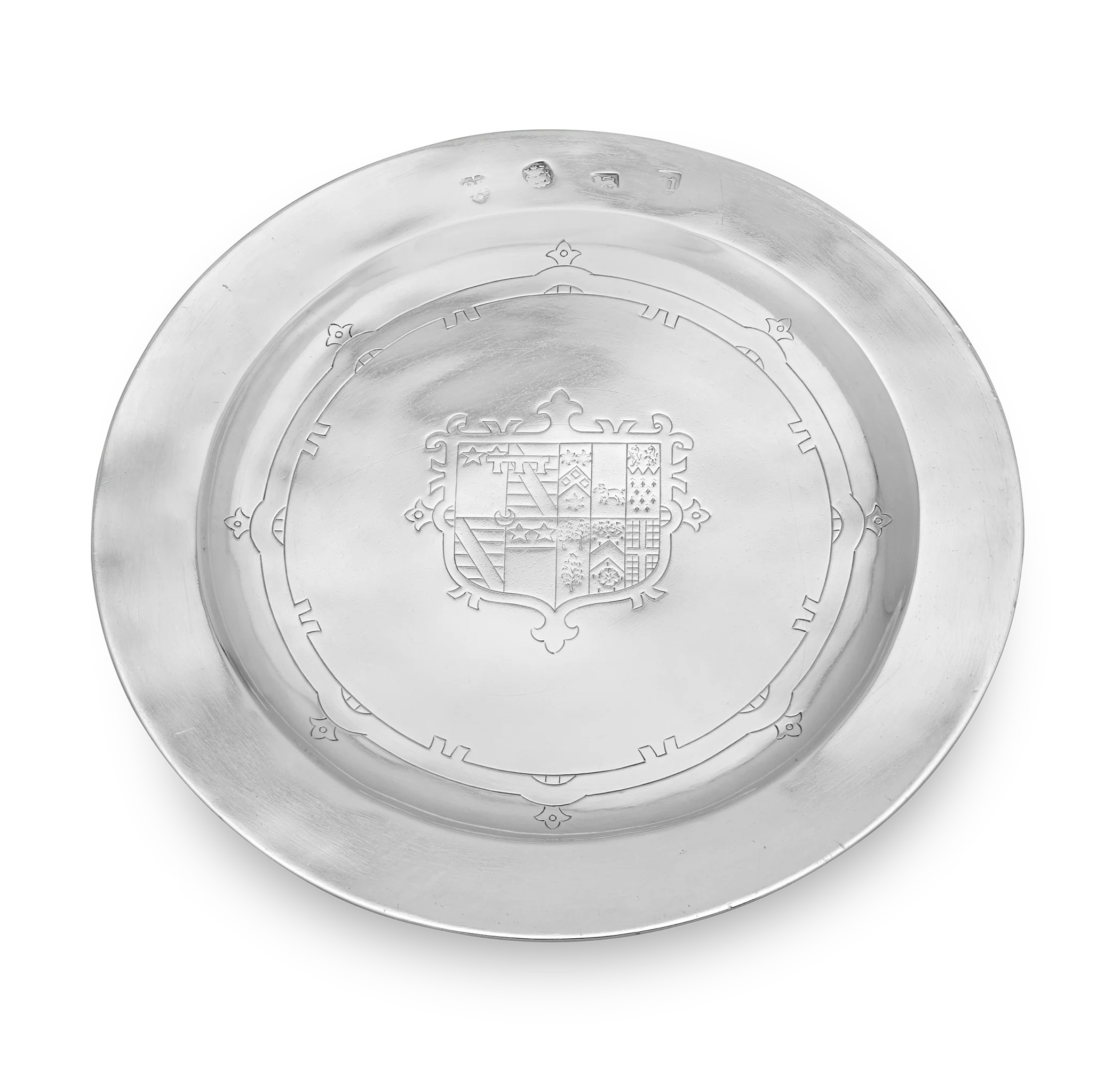 17th Century Silver Paten with Bacon Arms