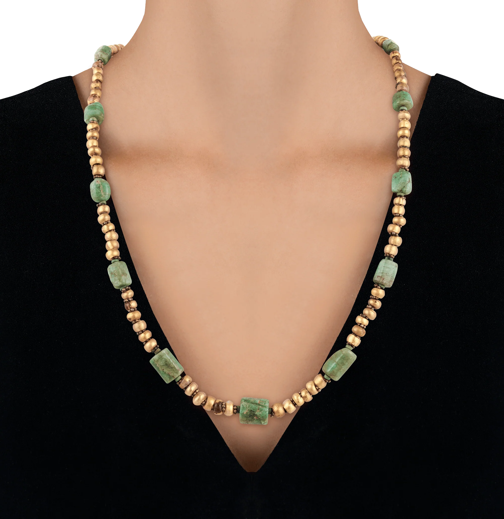 Ancient Egyptian Emerald and Gold Necklace - Image 3