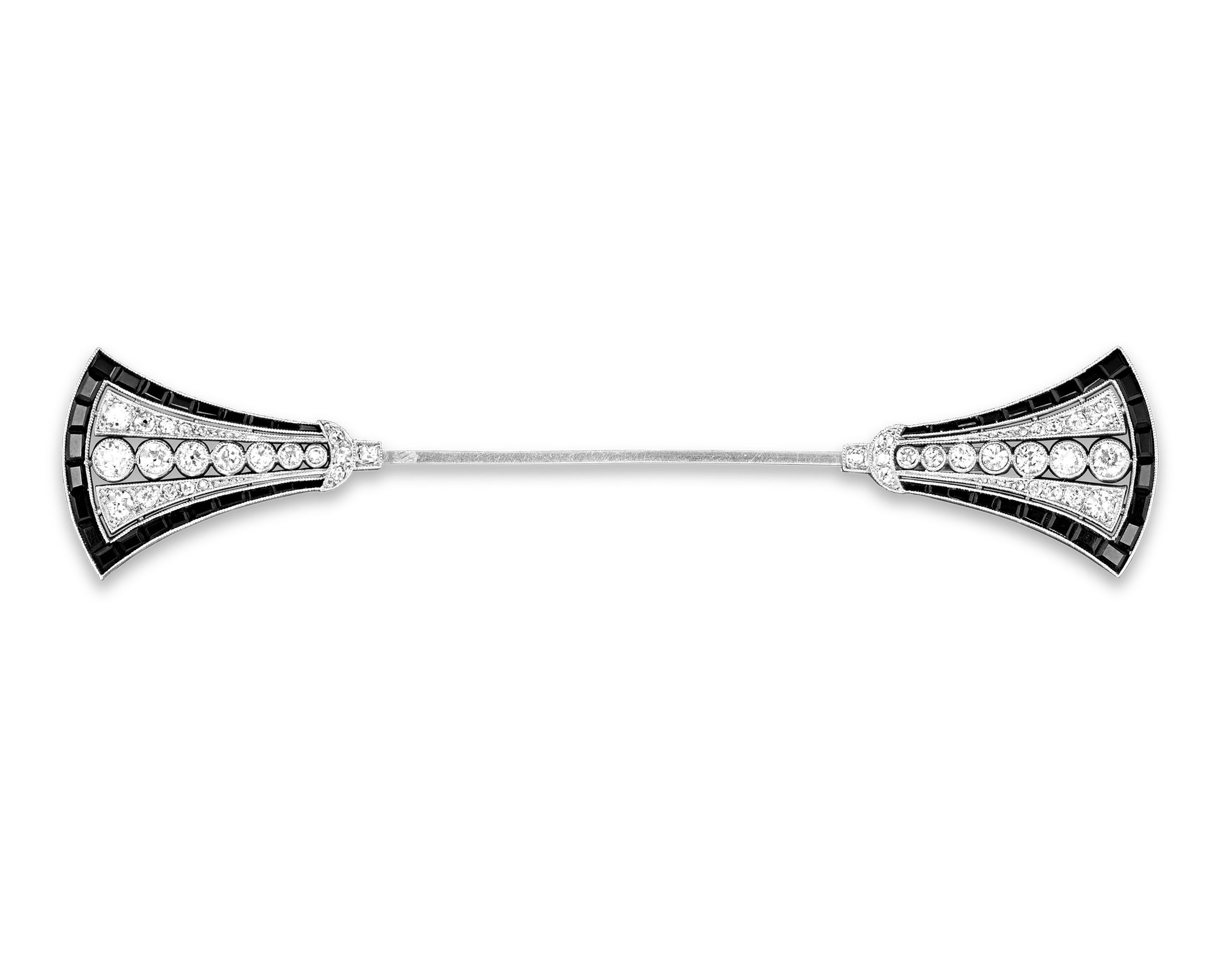 Art Deco Diamond and Onyx Jabot Pin