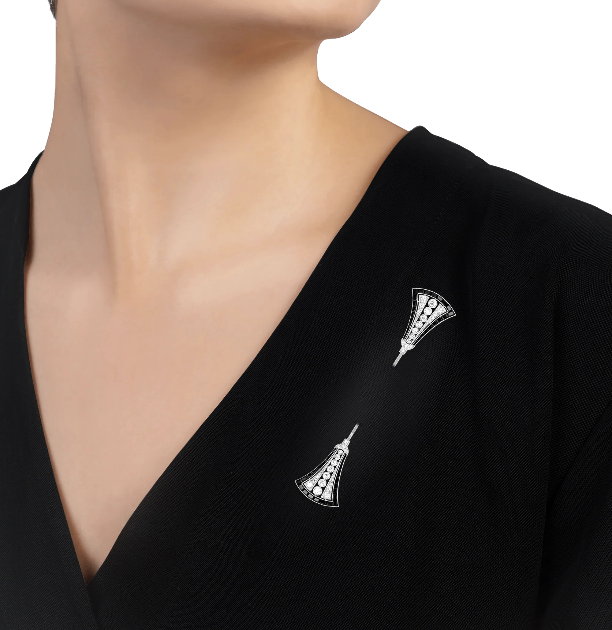 Art Deco Diamond and Onyx Jabot Pin - Image 2