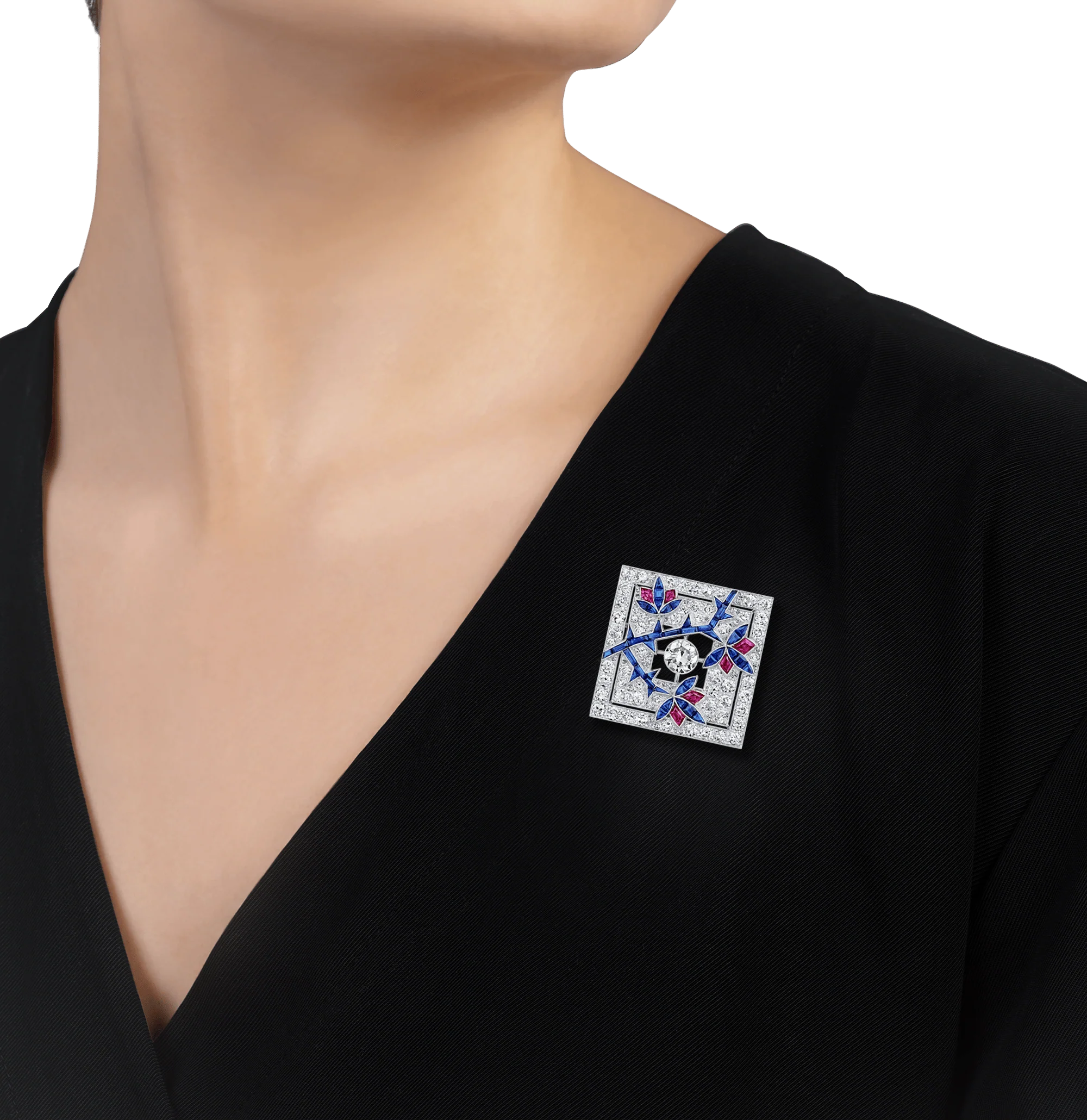Art Deco Diamond and Sapphire Japanese Maple Tree Brooch - Image 2