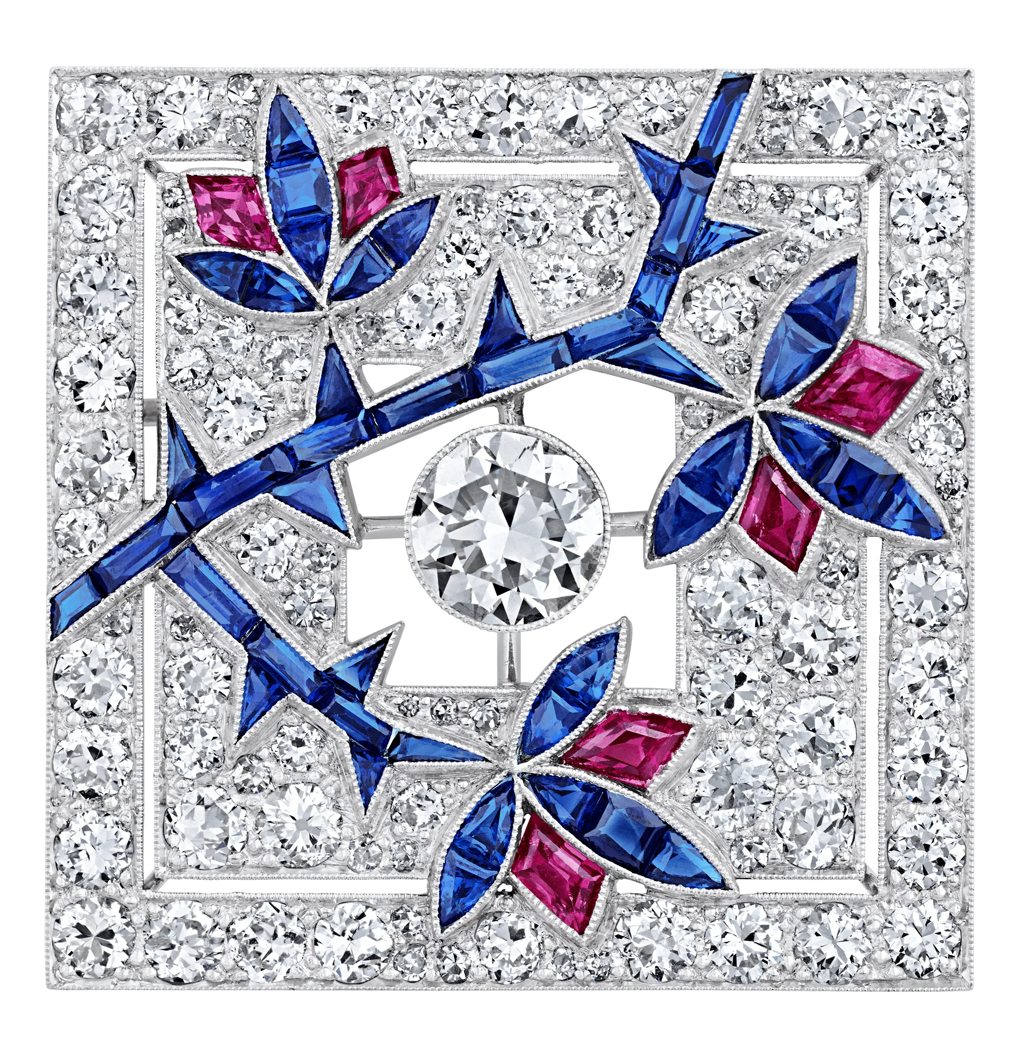 Art Deco Diamond and Sapphire Japanese Maple Tree Brooch - Image 3