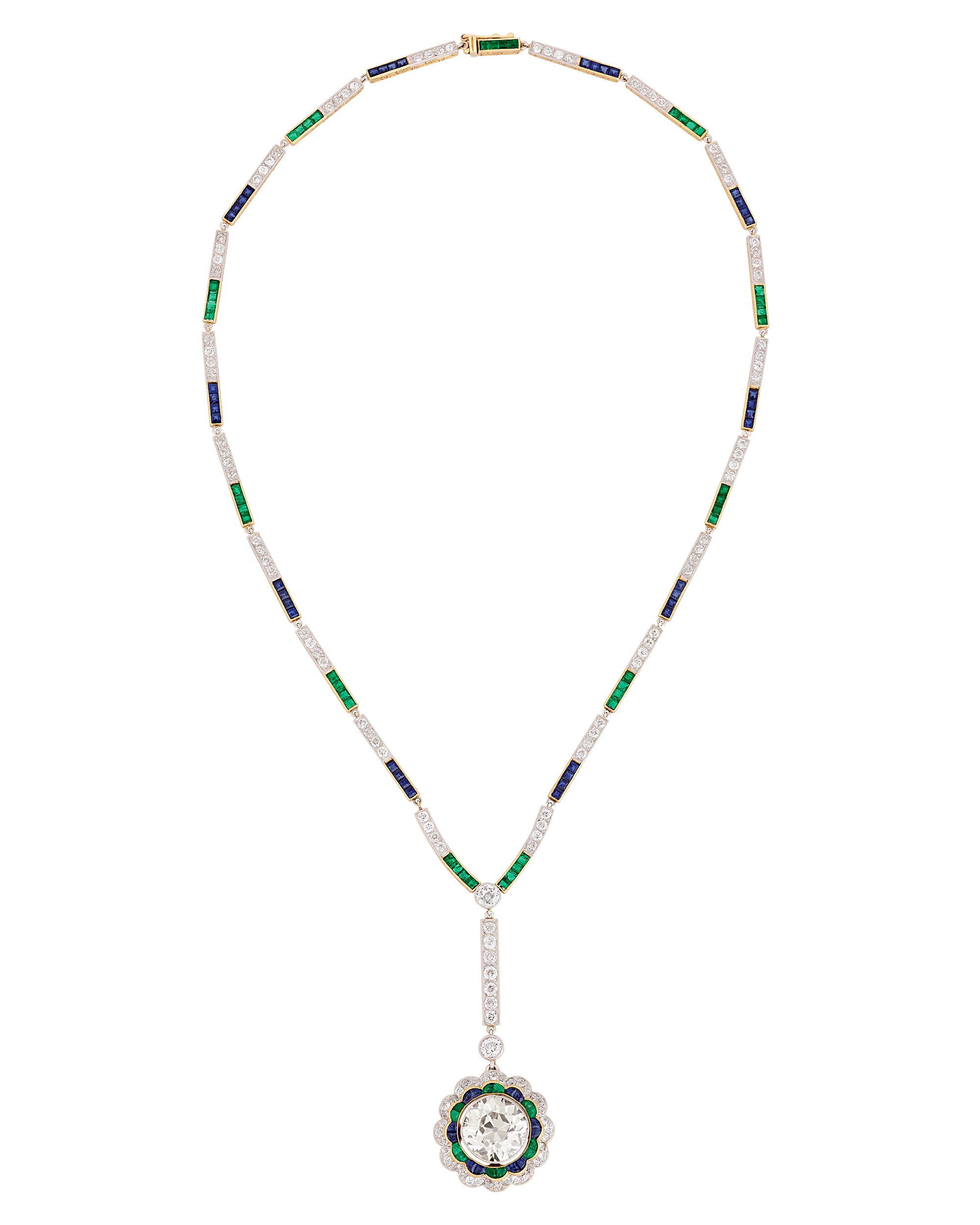 Art Deco Diamond, Emerald and Sapphire Necklace - Image 2