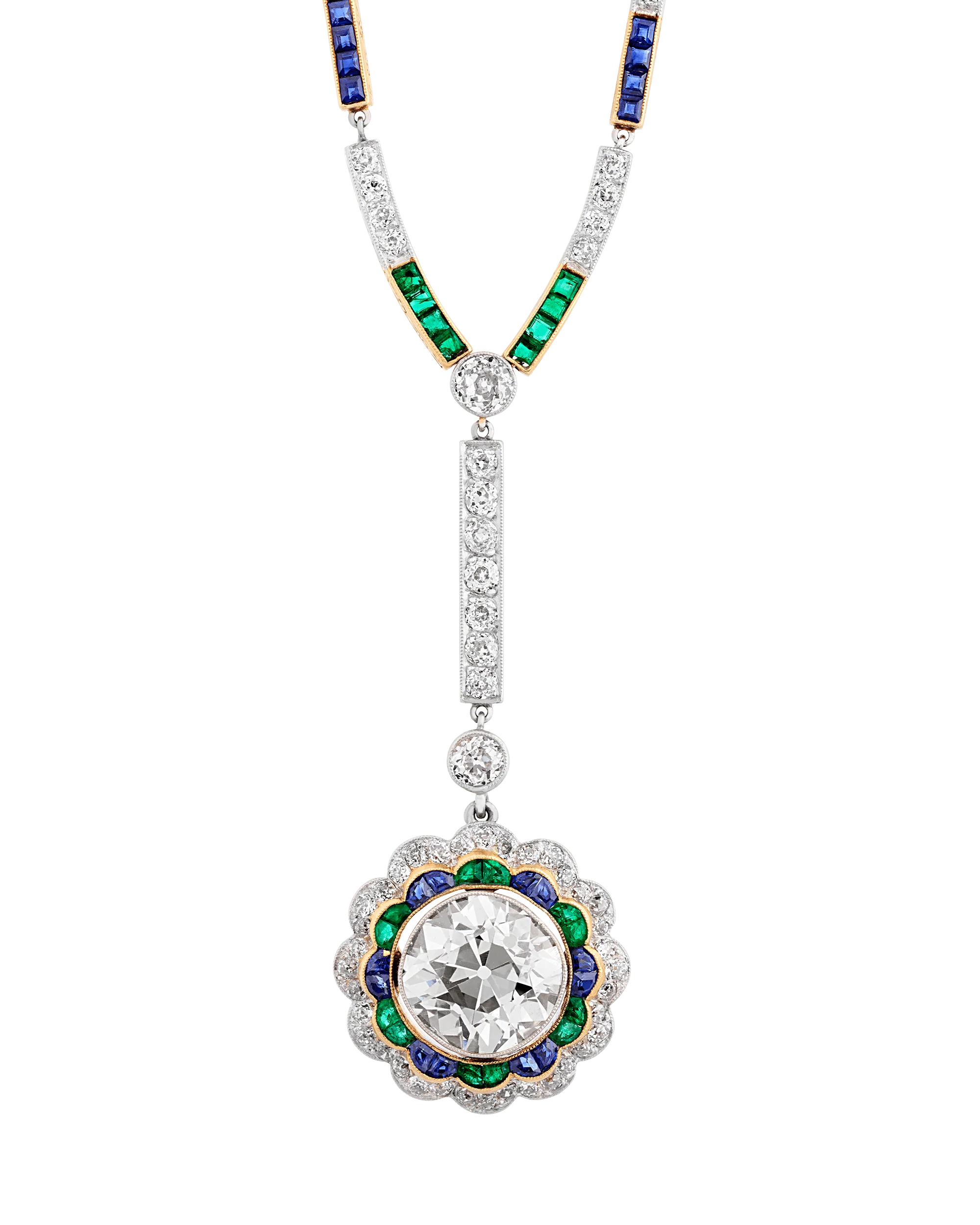 Art Deco Diamond, Emerald and Sapphire Necklace - Image 3