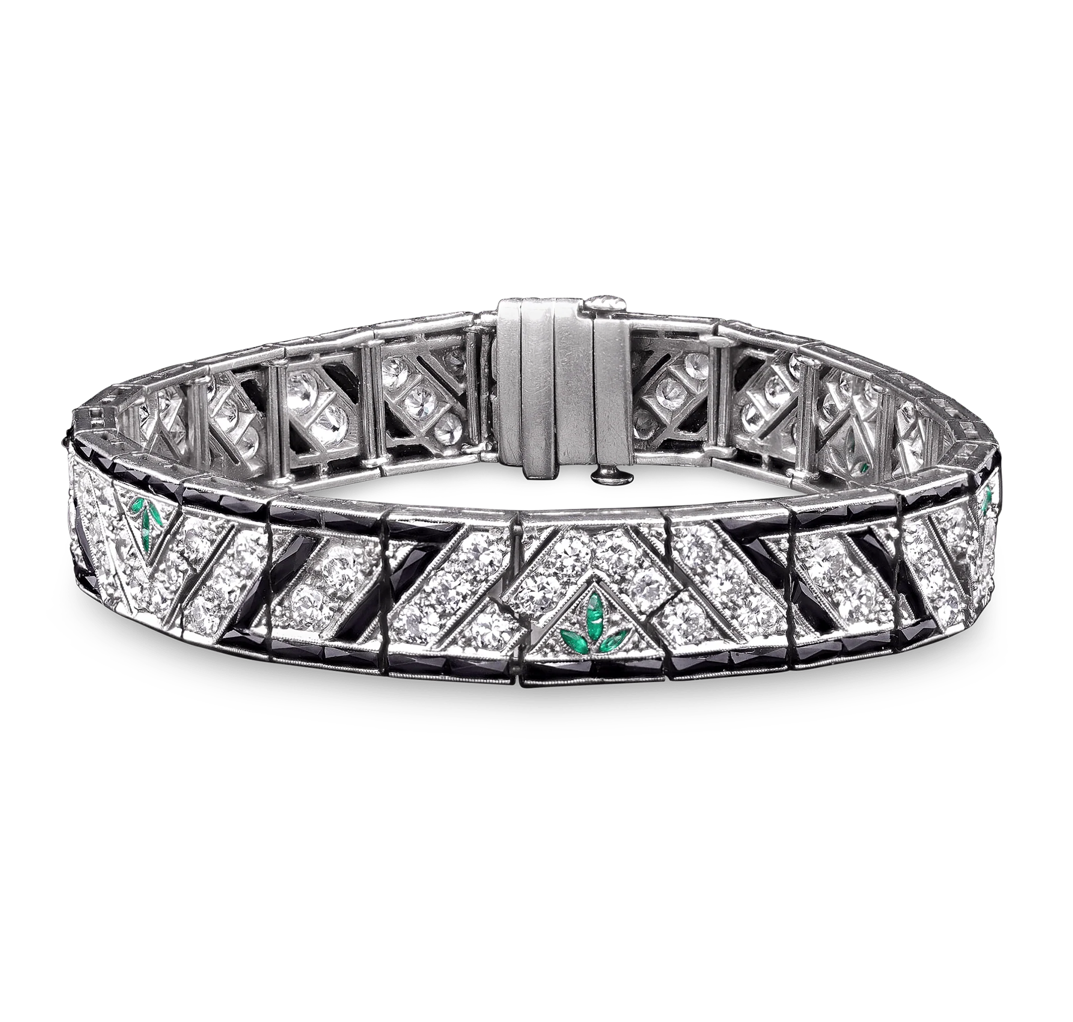 Art Deco Diamond, Onyx and Emerald Bracelet