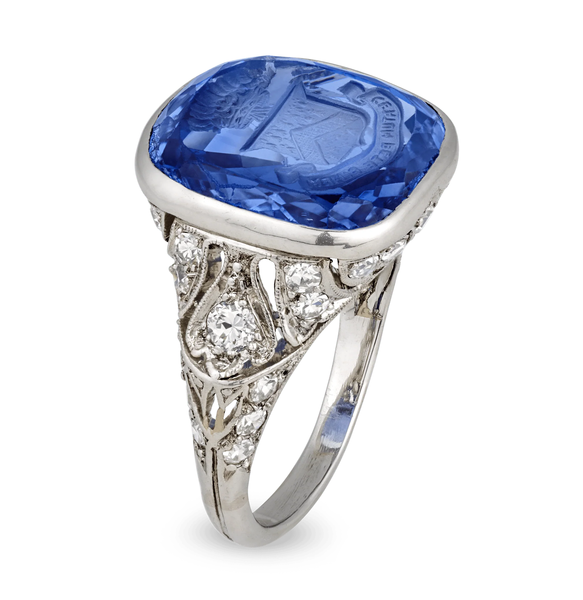 Art Deco Intaglio Untreated Ceylon Sapphire Ring, 11.48 Carats - Image 2