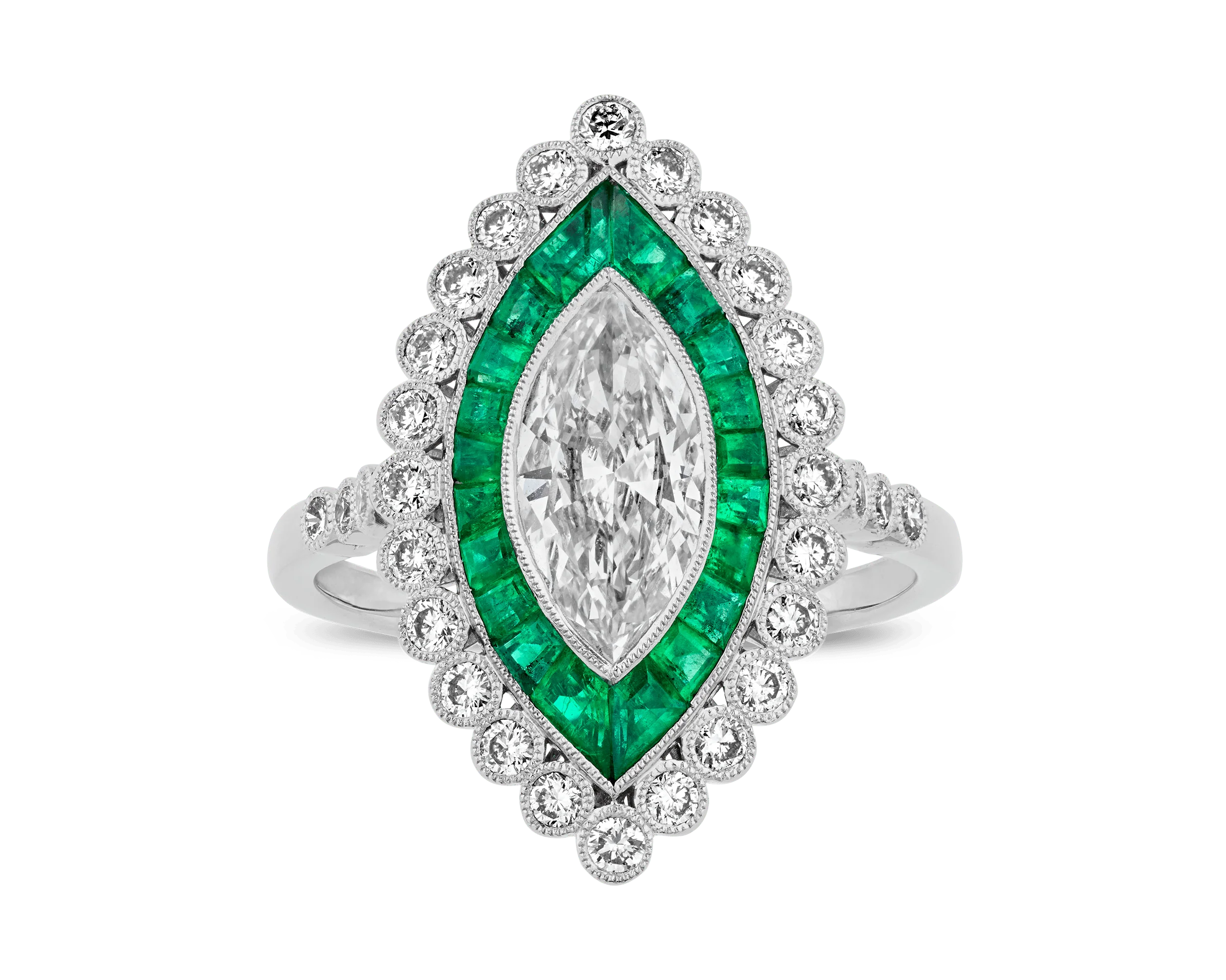 Art Deco-Style Diamond and Emerald Ring