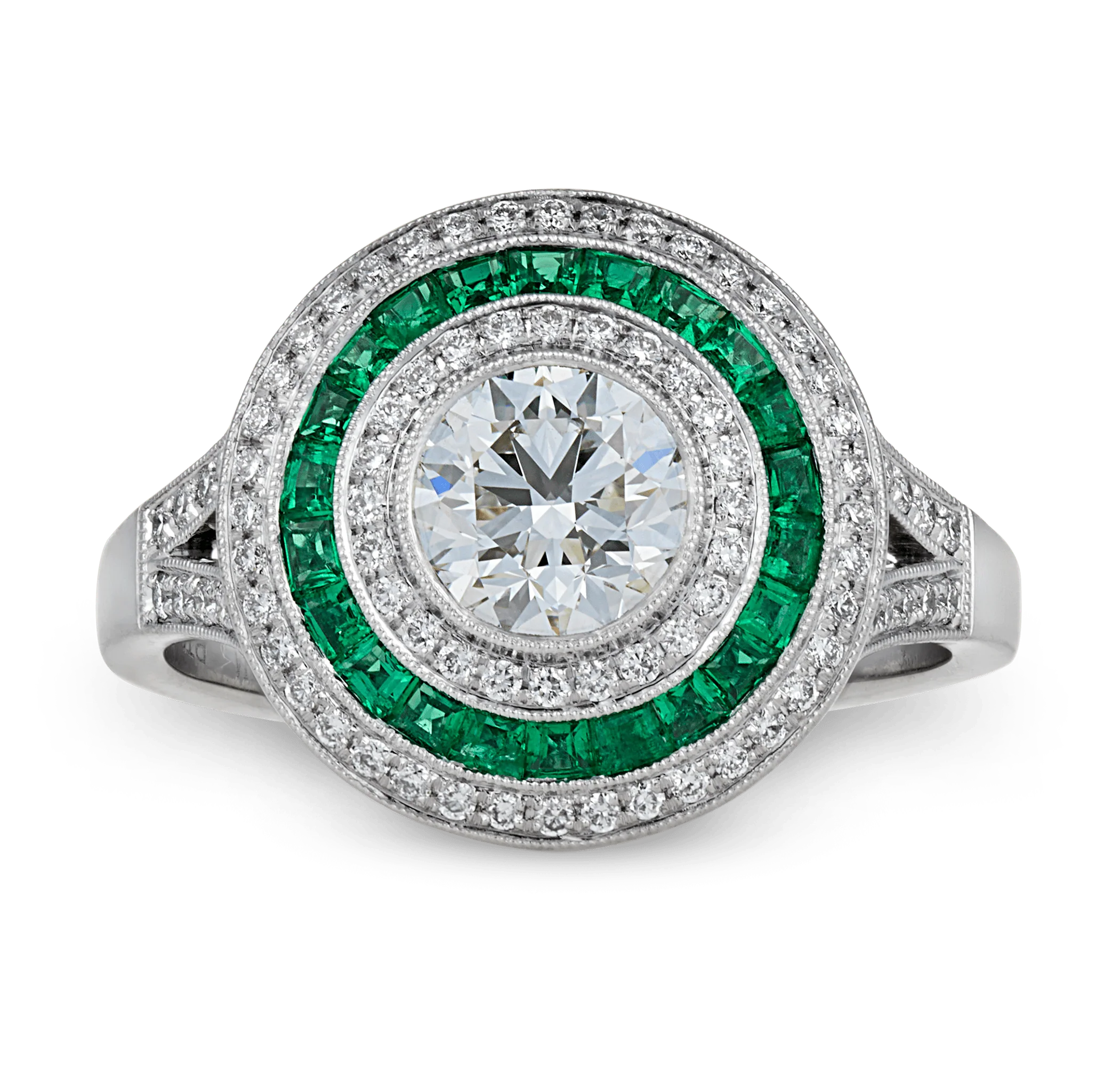 Art Deco-Style Diamond and Emerald Ring