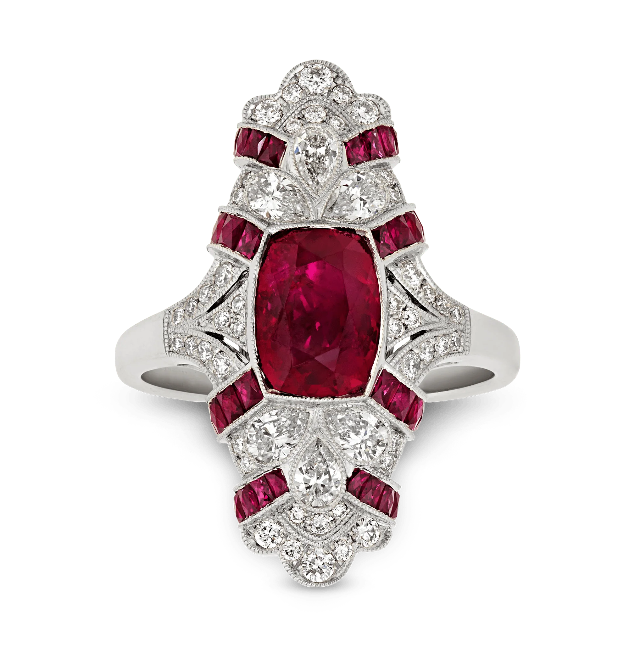 Art Deco-Style Untreated Burma Ruby Ring, 2.71 Carats