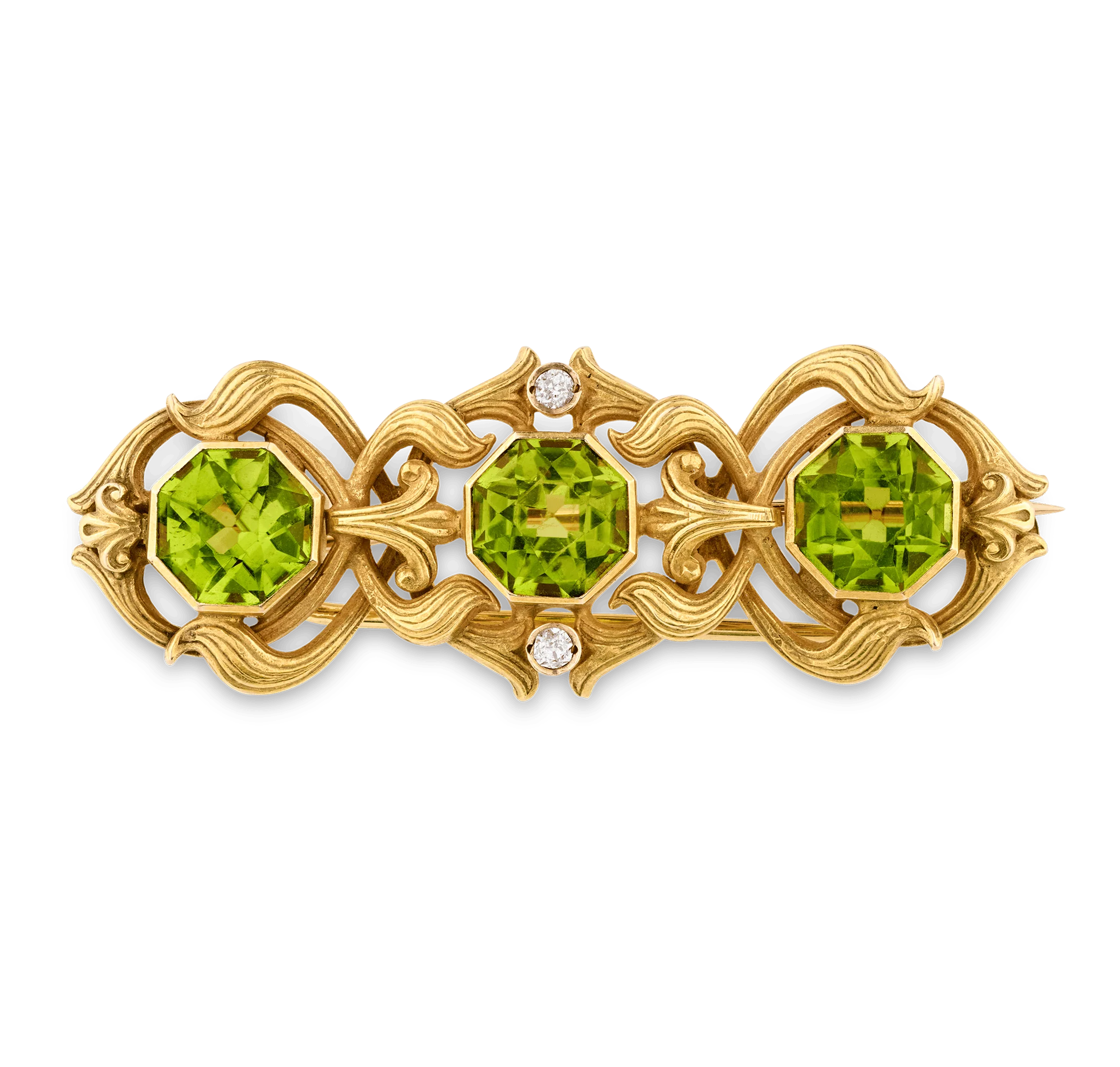 Art Nouveau Peridot and Diamond Brooch