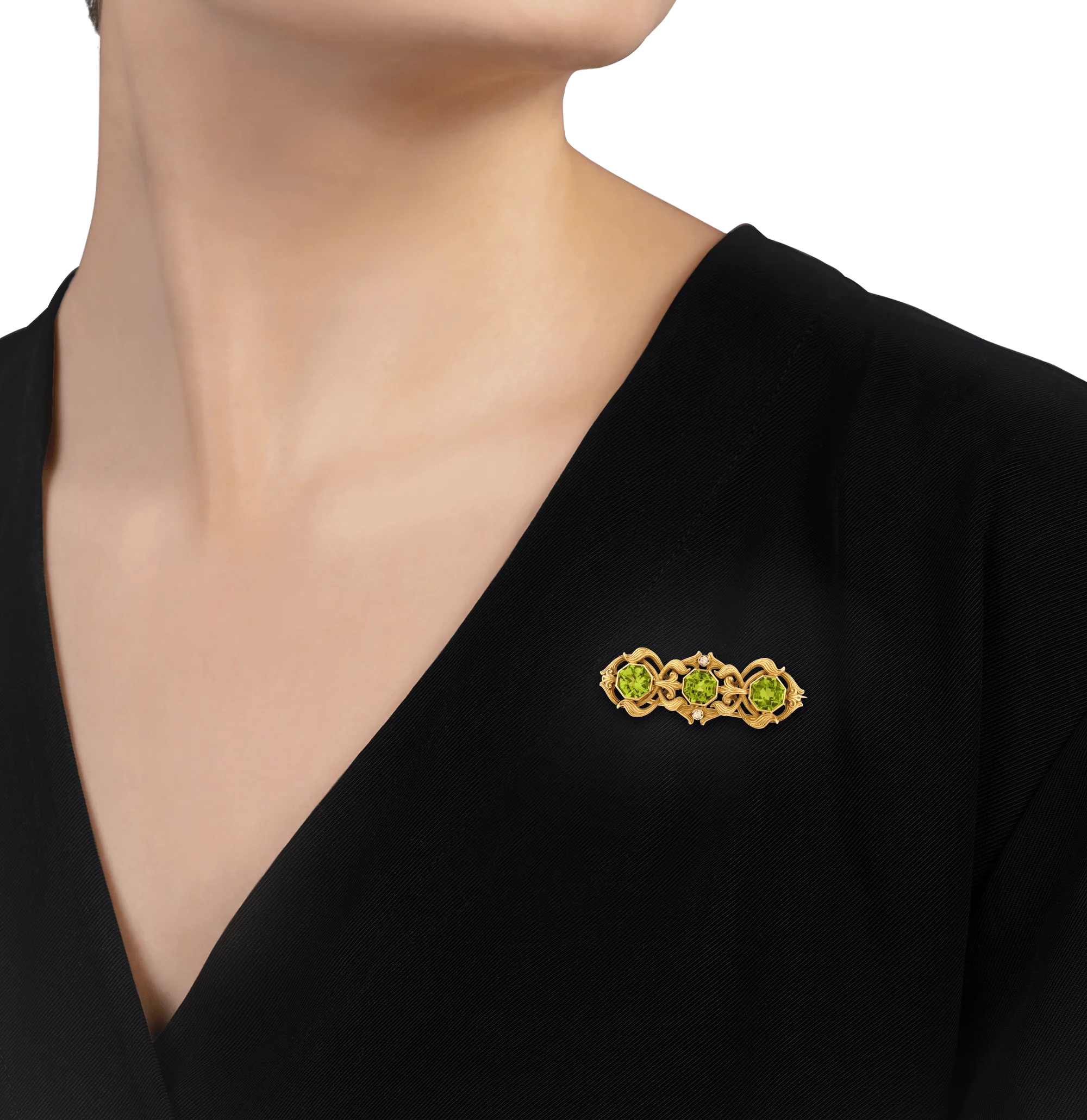 Art Nouveau Peridot and Diamond Brooch - Image 2