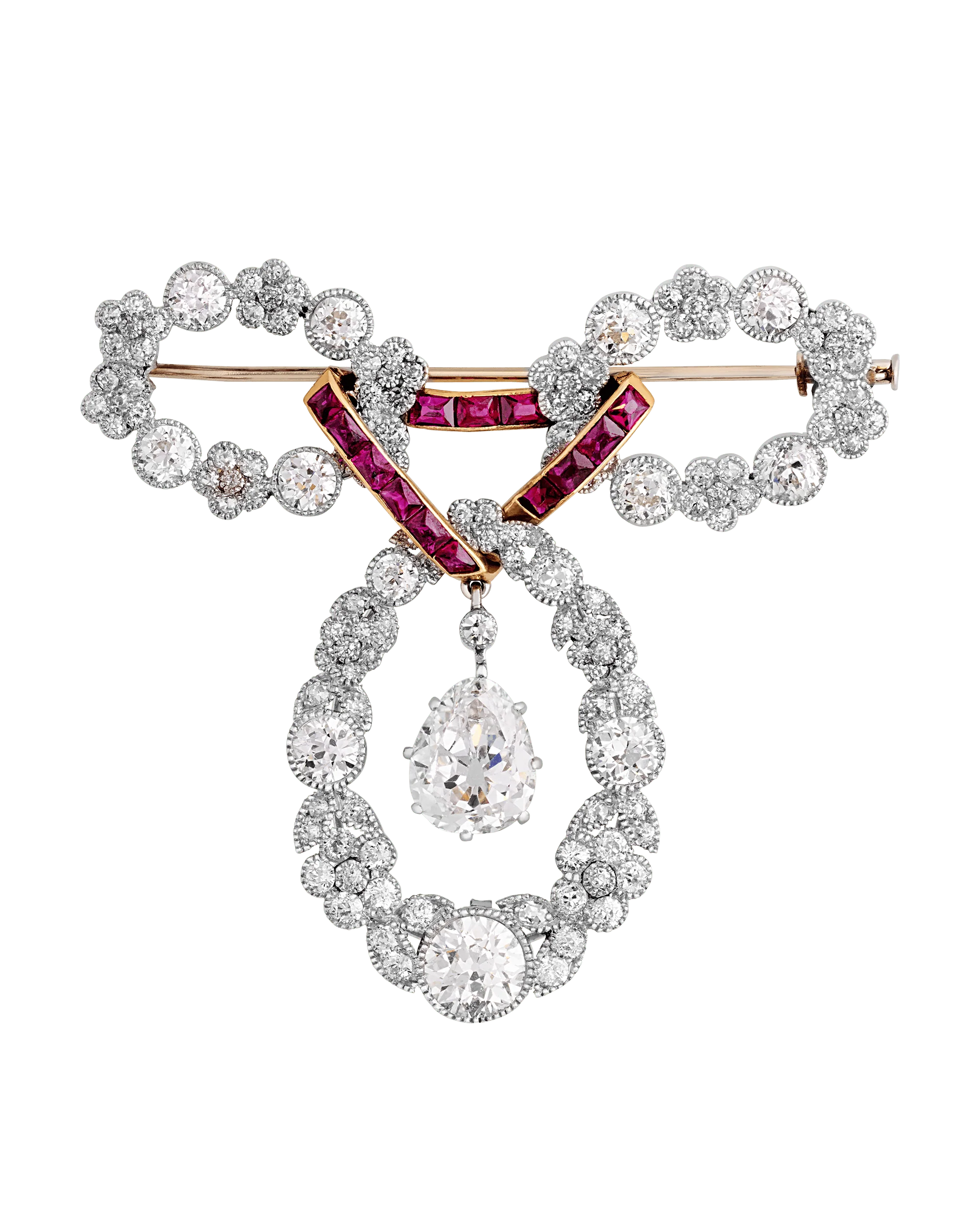 Belle Époque Diamond and Ruby Brooch