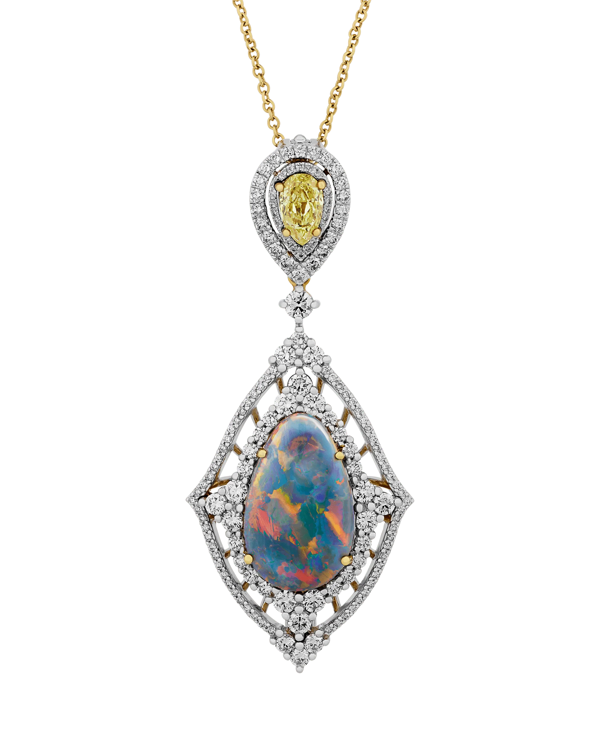 Black Opal and Natural Fancy Yellow Diamond Necklace - Image 3