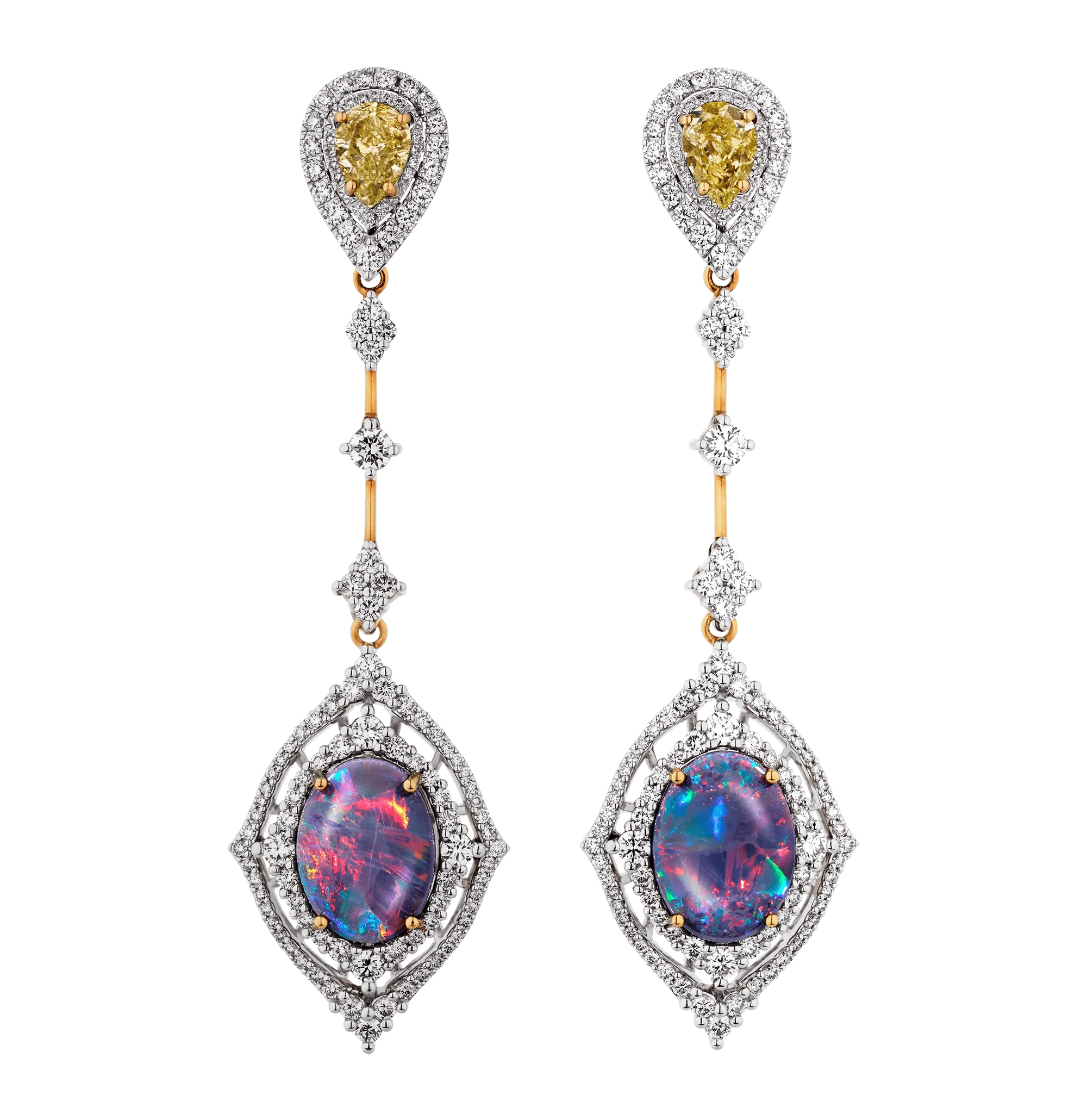 Black Opal and Yellow Diamond Earrings - Image 3