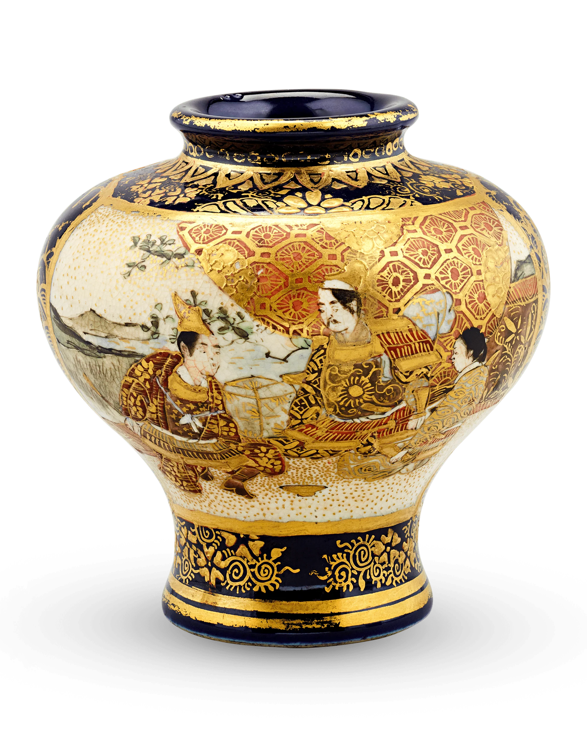 Blue Satsuma Vase with Tea Ceremony