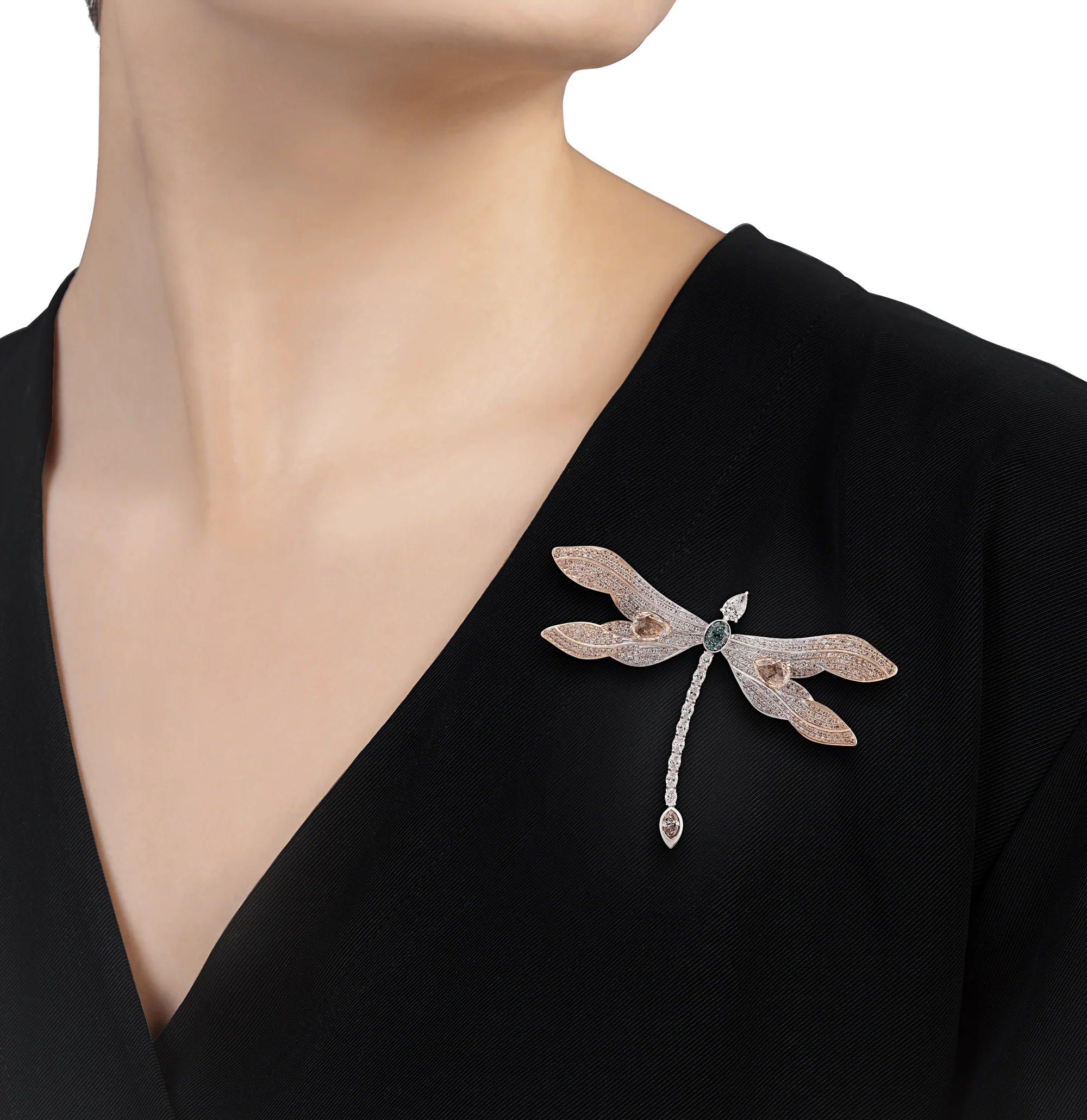 Bluish Green and Pink Diamond Dragonfly Brooch, 7.86 Carats - Image 4