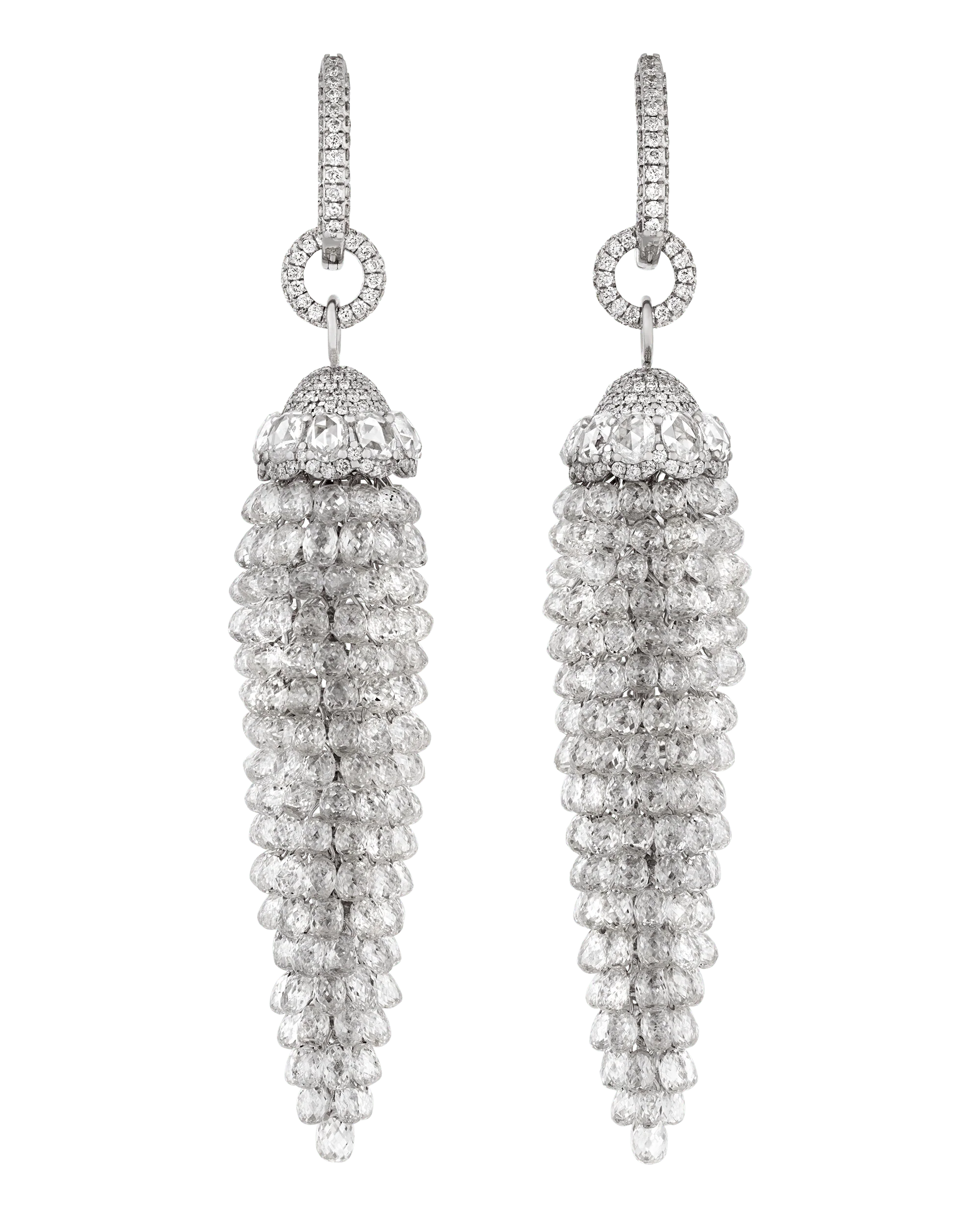 Briolette Diamond Chandelier Earrings, 43.03 Carats