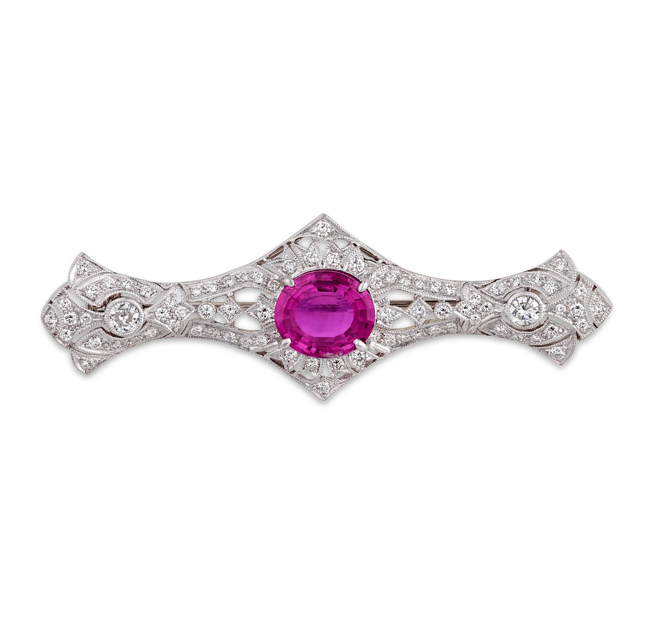 Burma Pink Sapphire Brooch, Untreated, 4.06 Carats