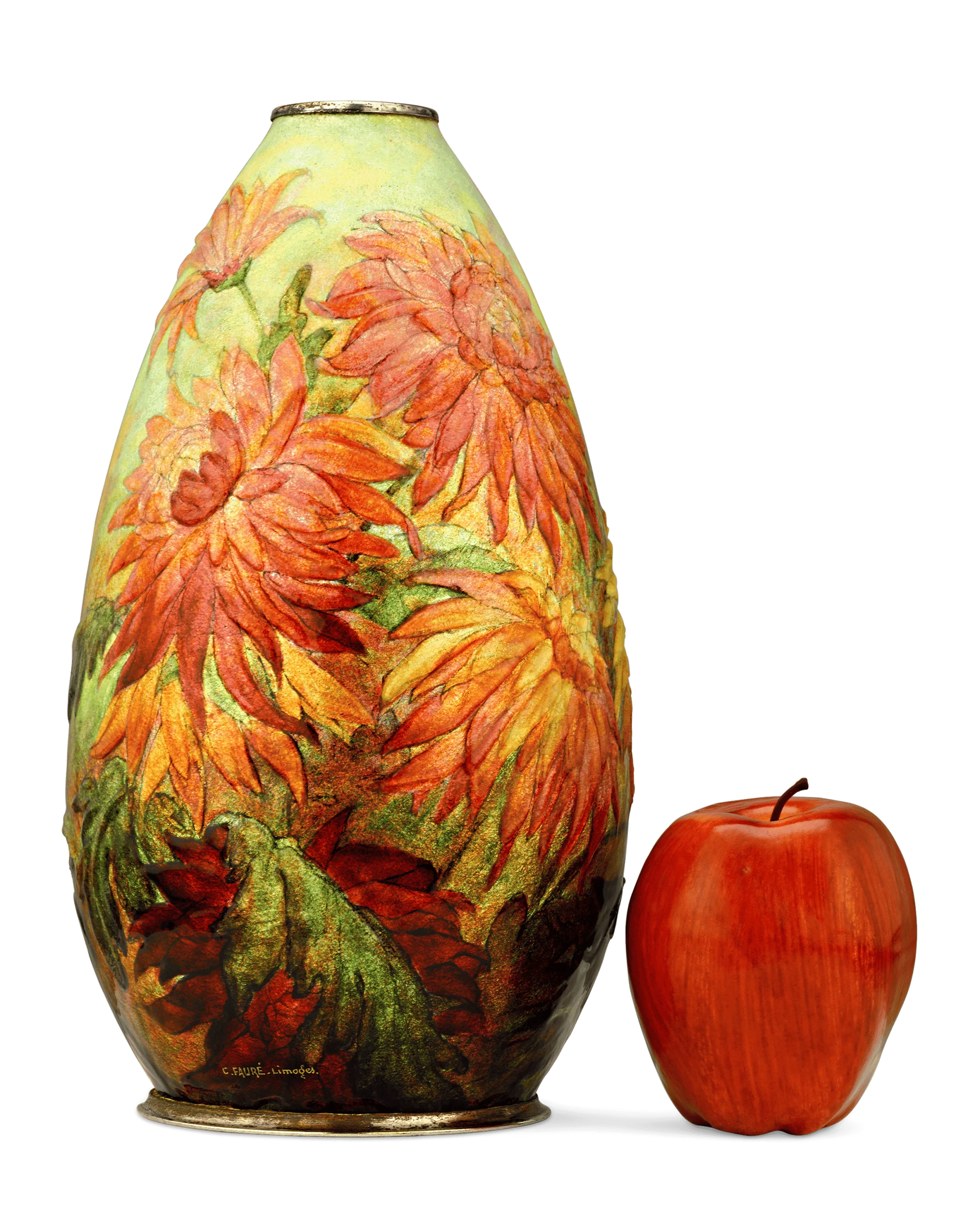 Camille Fauré Enamel Chrysanthemum Vase - Image 4