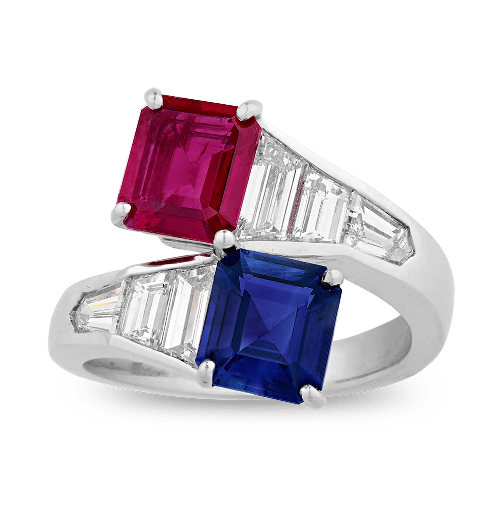 Ceylon Sapphire and Ruby Bypass Ring