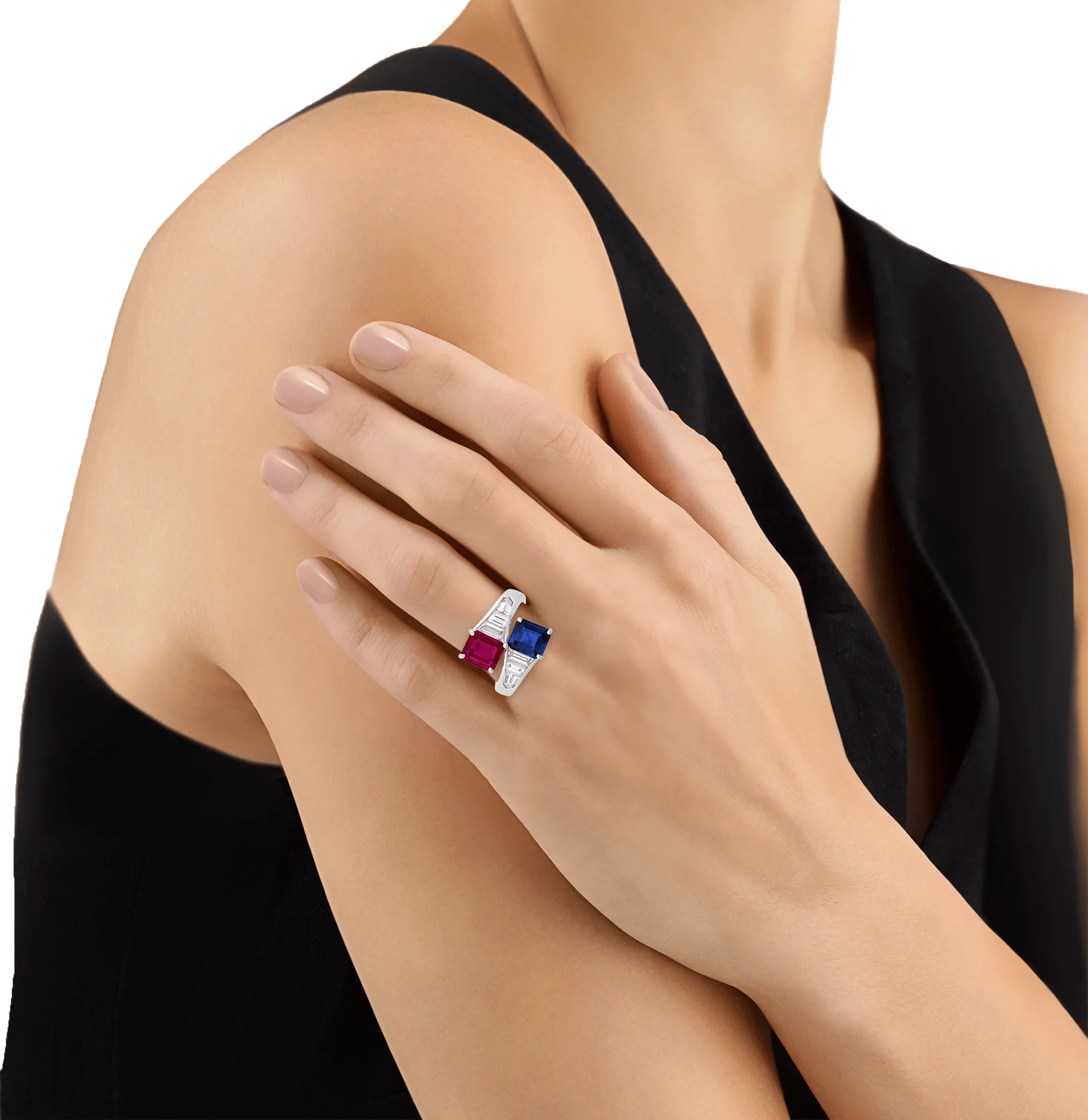 Ceylon Sapphire and Ruby Bypass Ring - Image 4
