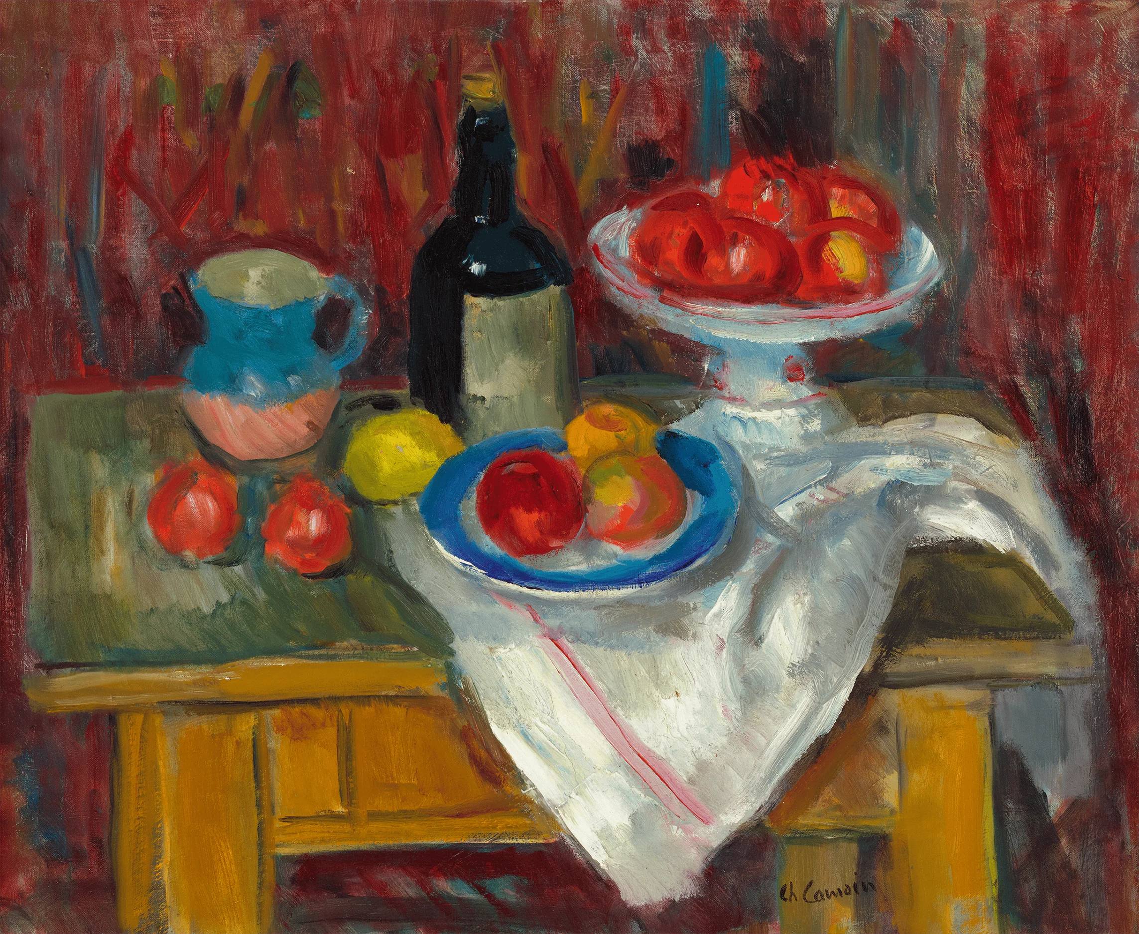 Compotier de fruits, bouteille et assiette by Charles Camoin