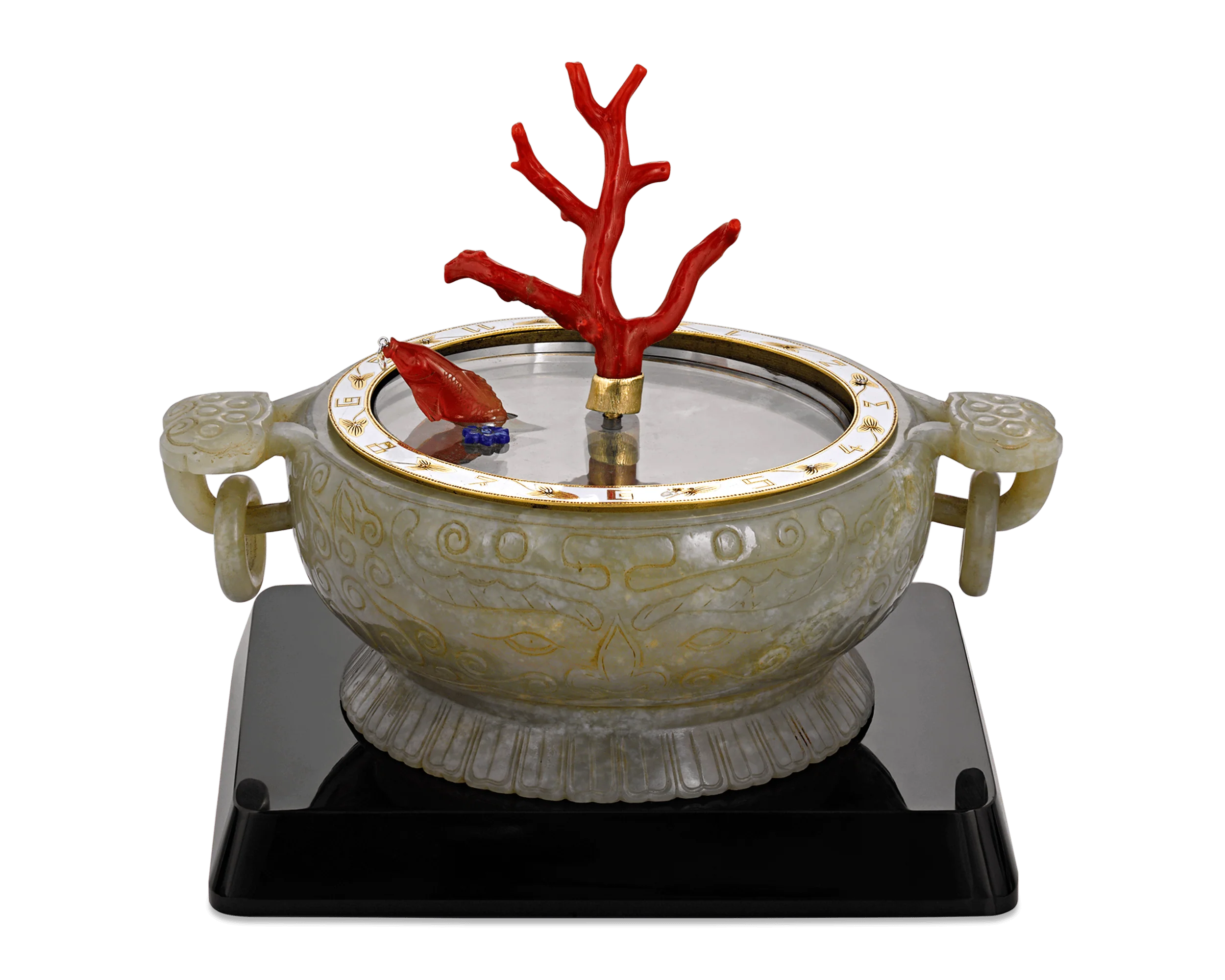 Coral and Jade Koi Fish Mystery Clock