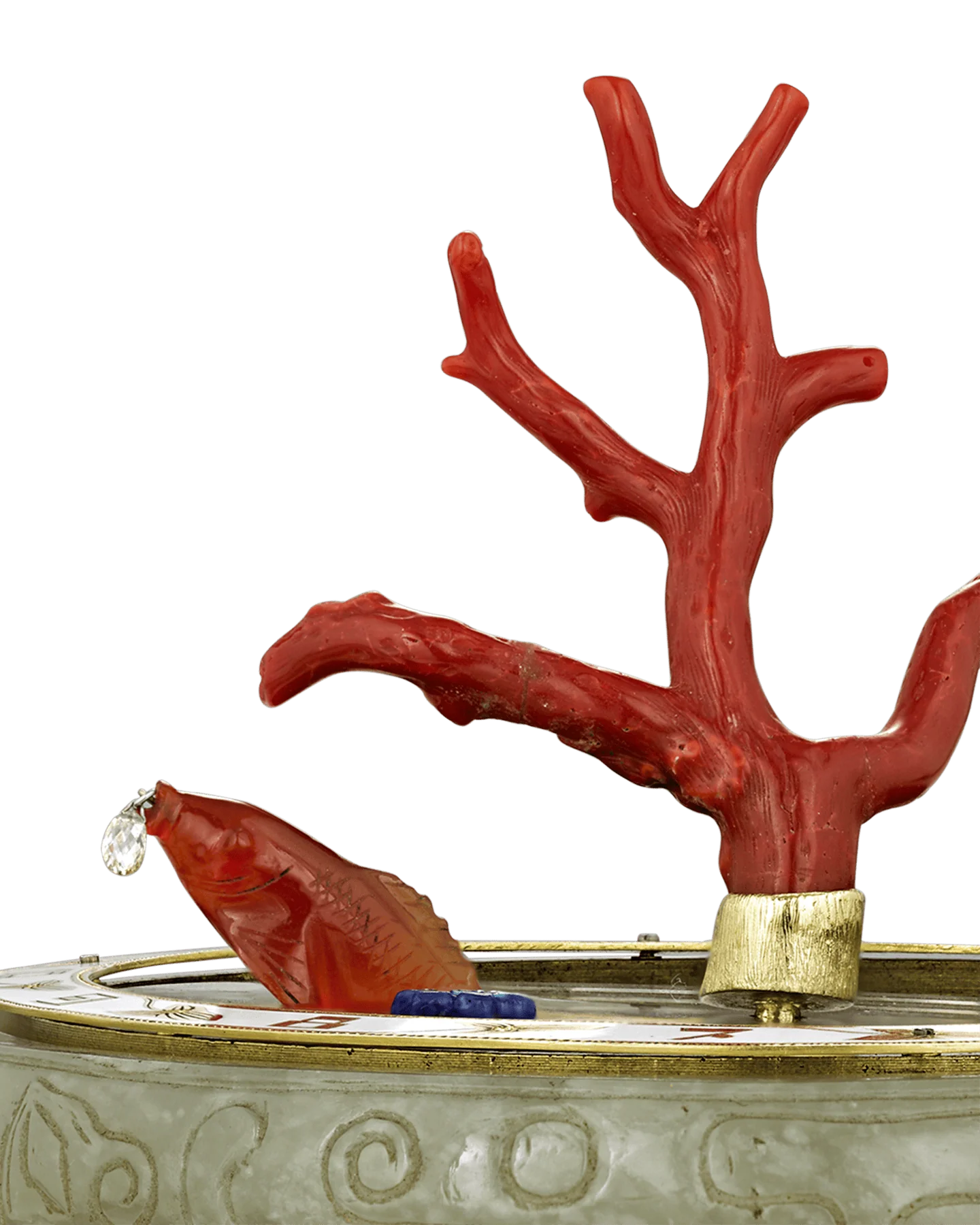 Coral and Jade Koi Fish Mystery Clock - Image 2