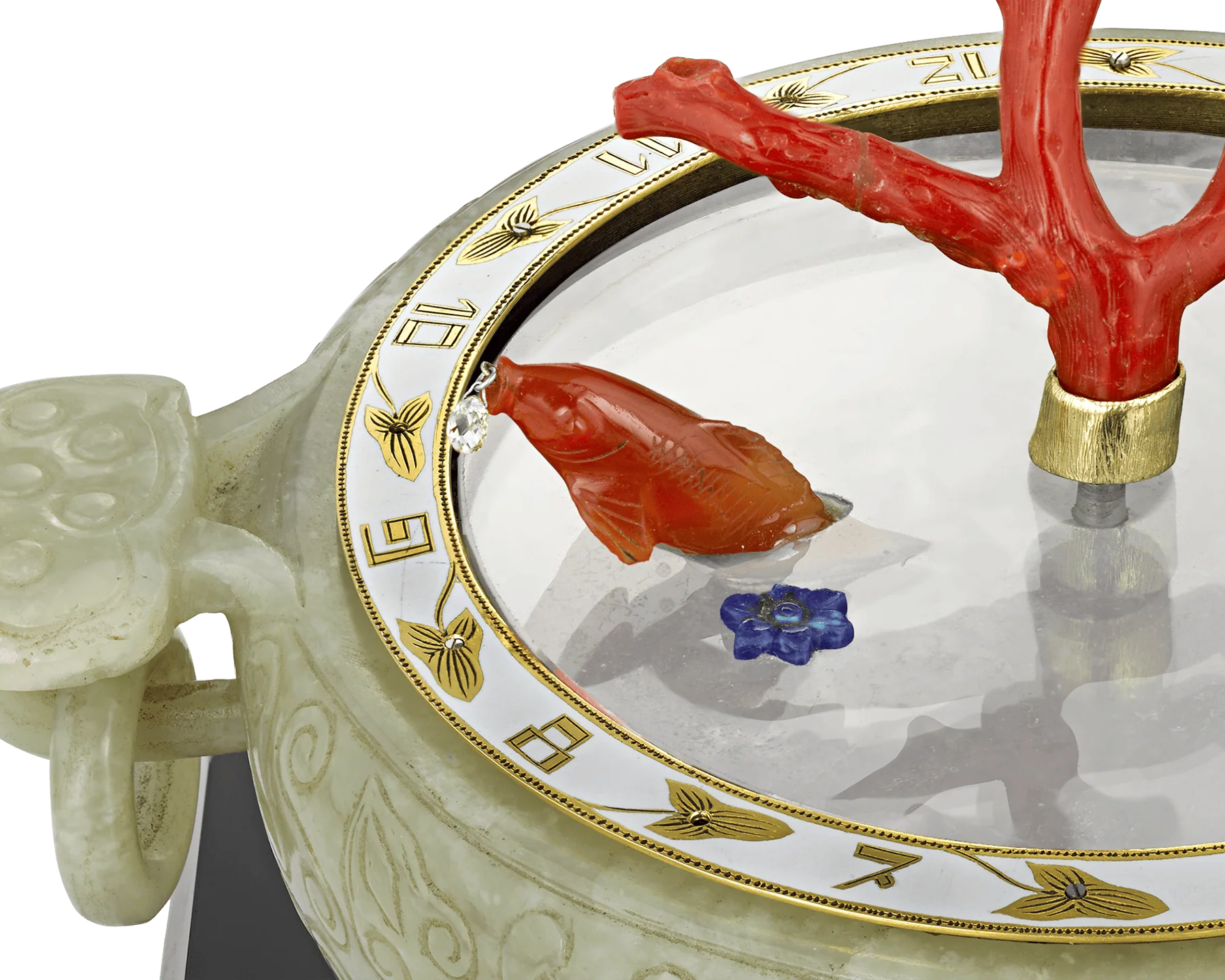 Coral and Jade Koi Fish Mystery Clock - Image 3
