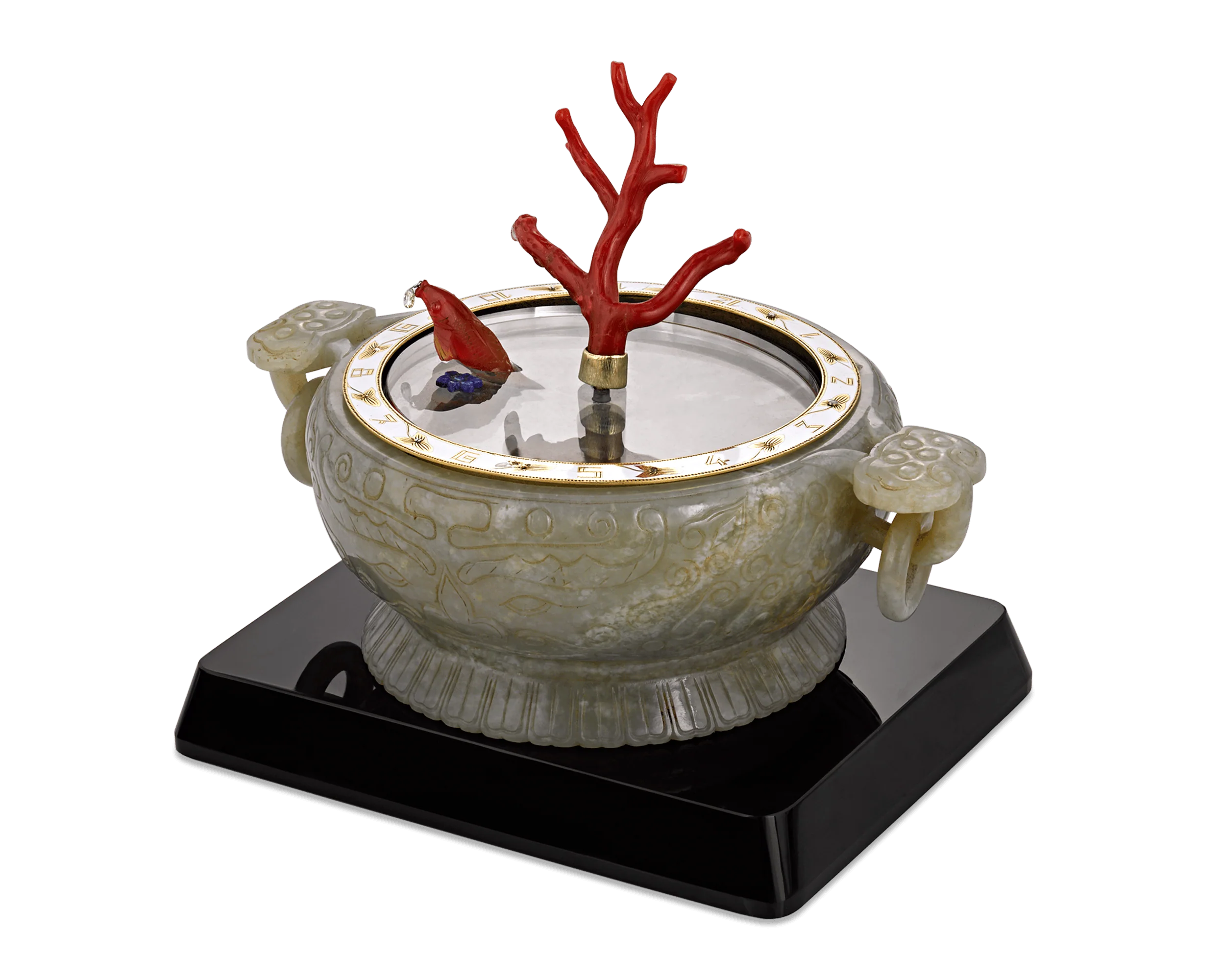 Coral and Jade Koi Fish Mystery Clock - Image 4