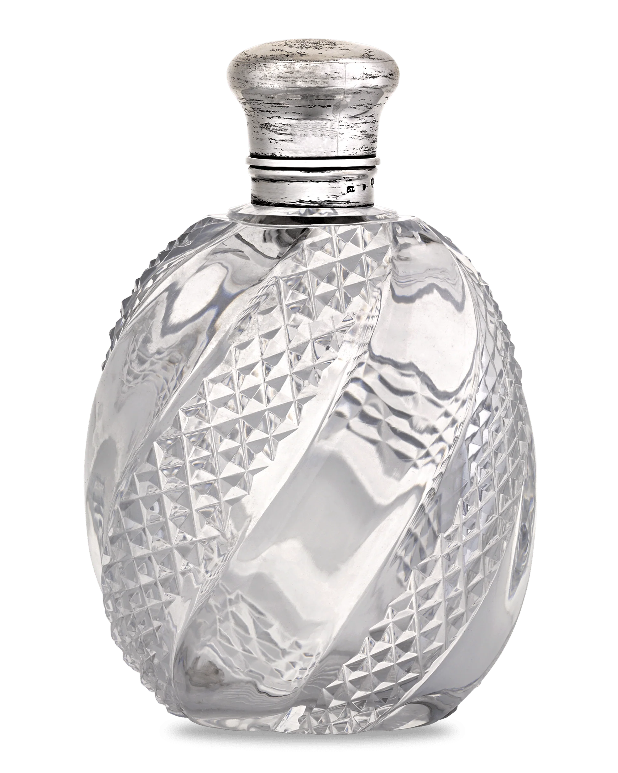 Cut Glass and Silver Perfume Bottle