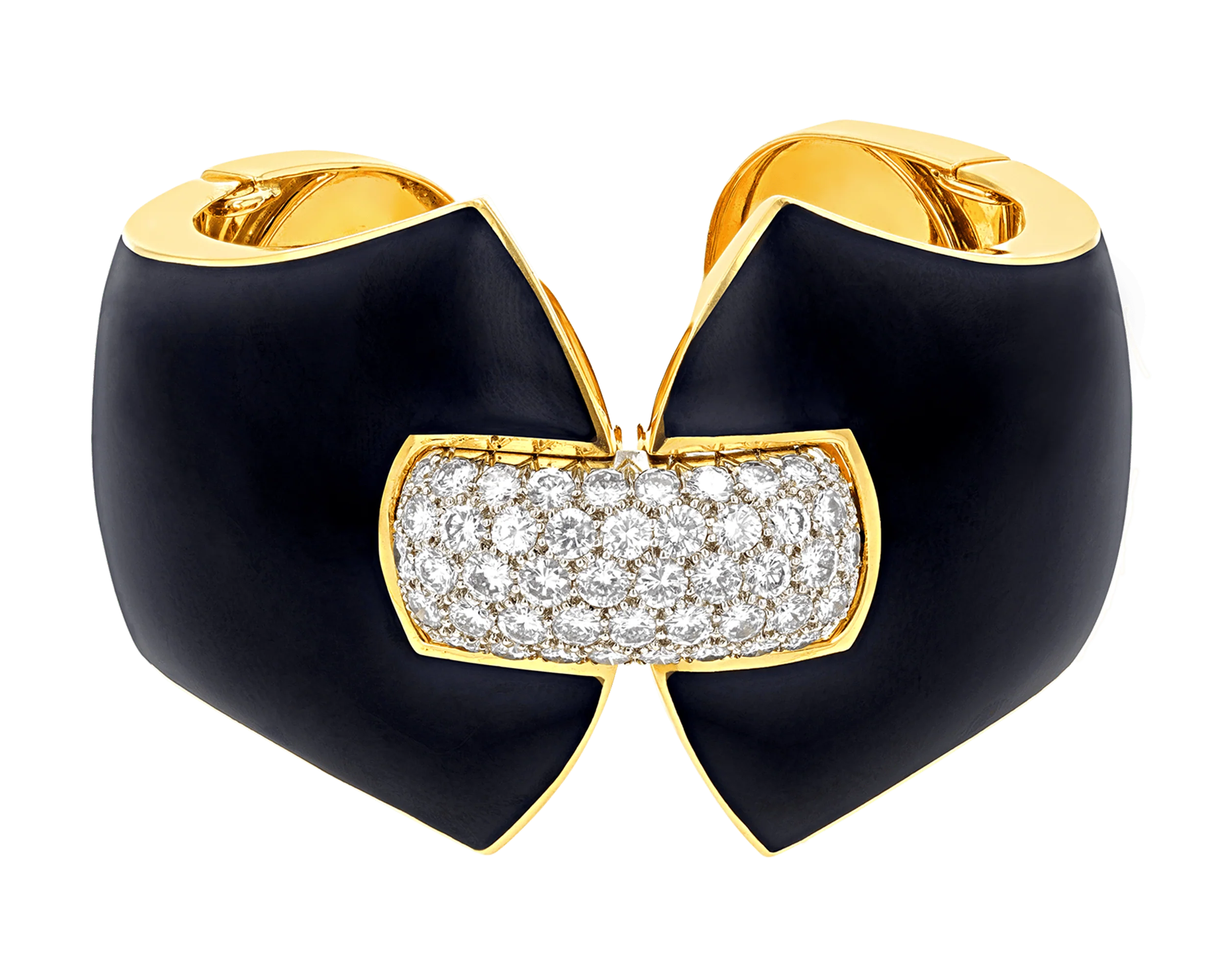 David Webb Princess Lilian Black Enamel and Diamond Cuff Bracelet