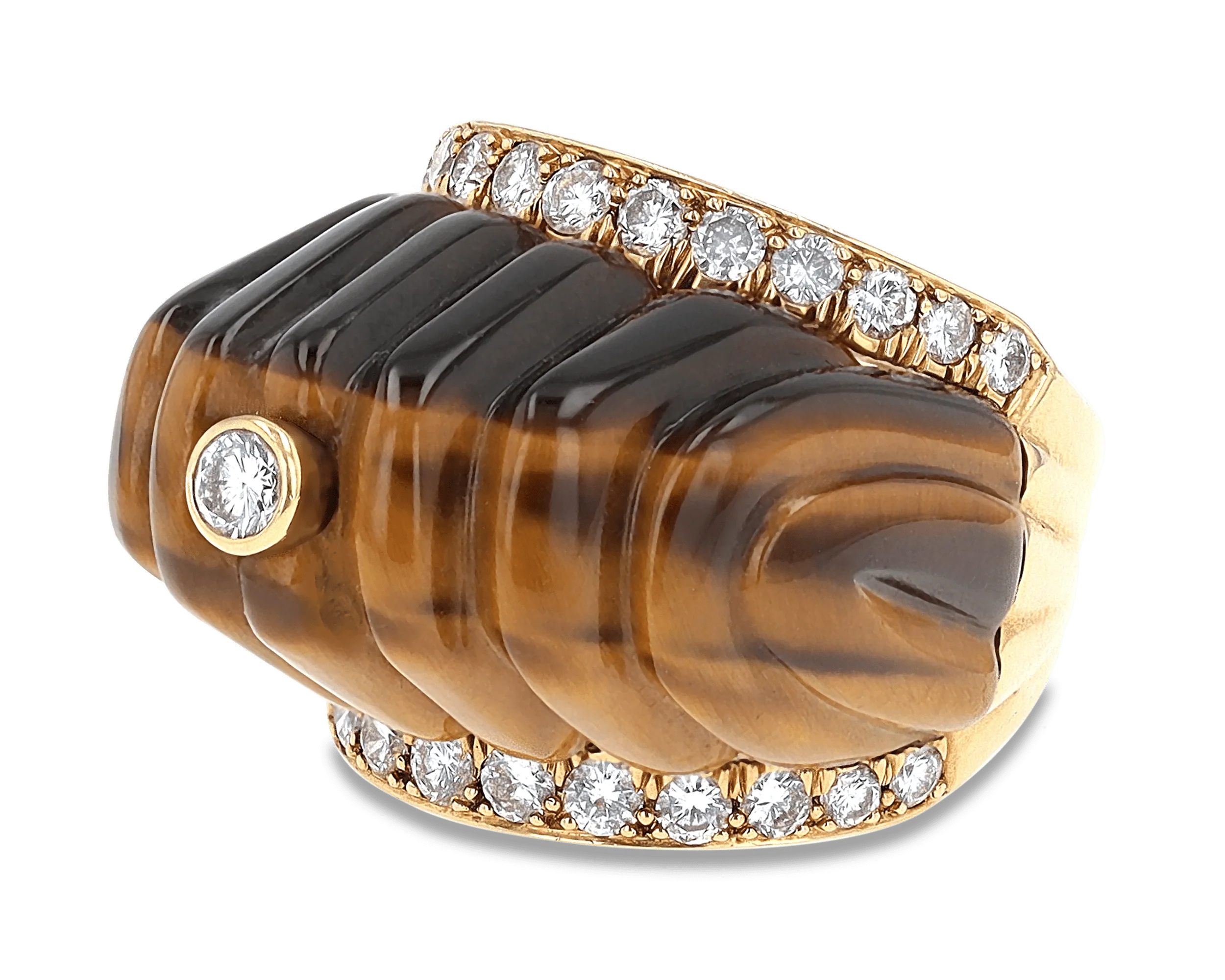 David Webb Tiger's Eye and Diamond Ring