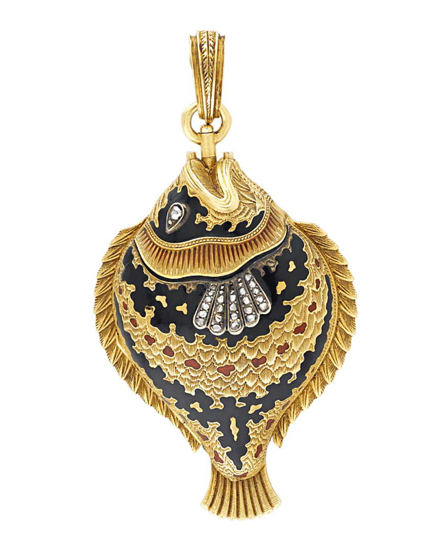 Diamond and Enamel Sunfish Lapel Watch - Image 3