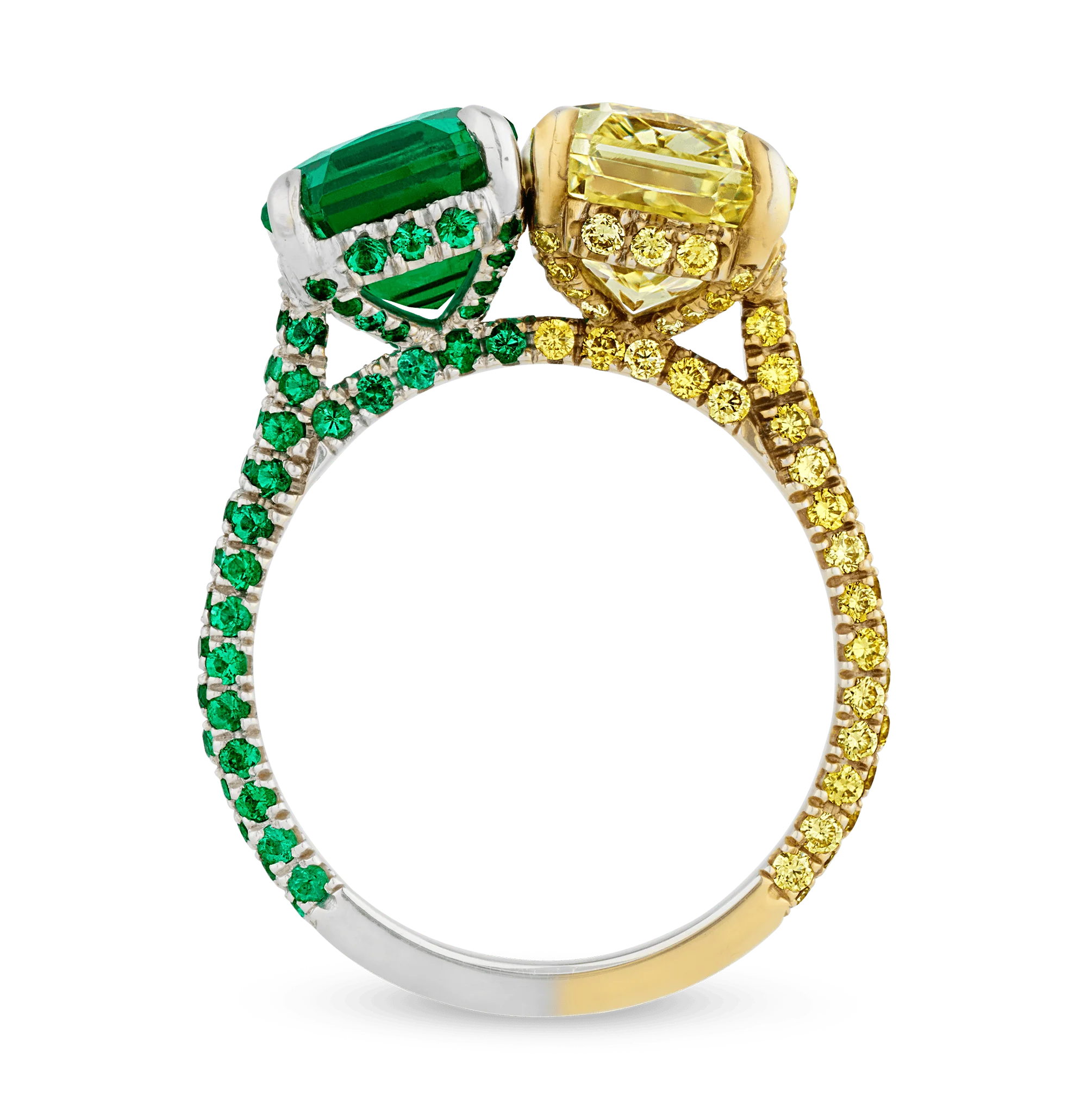 Emerald and Yellow Diamond Toi et Moi Ring - Image 4