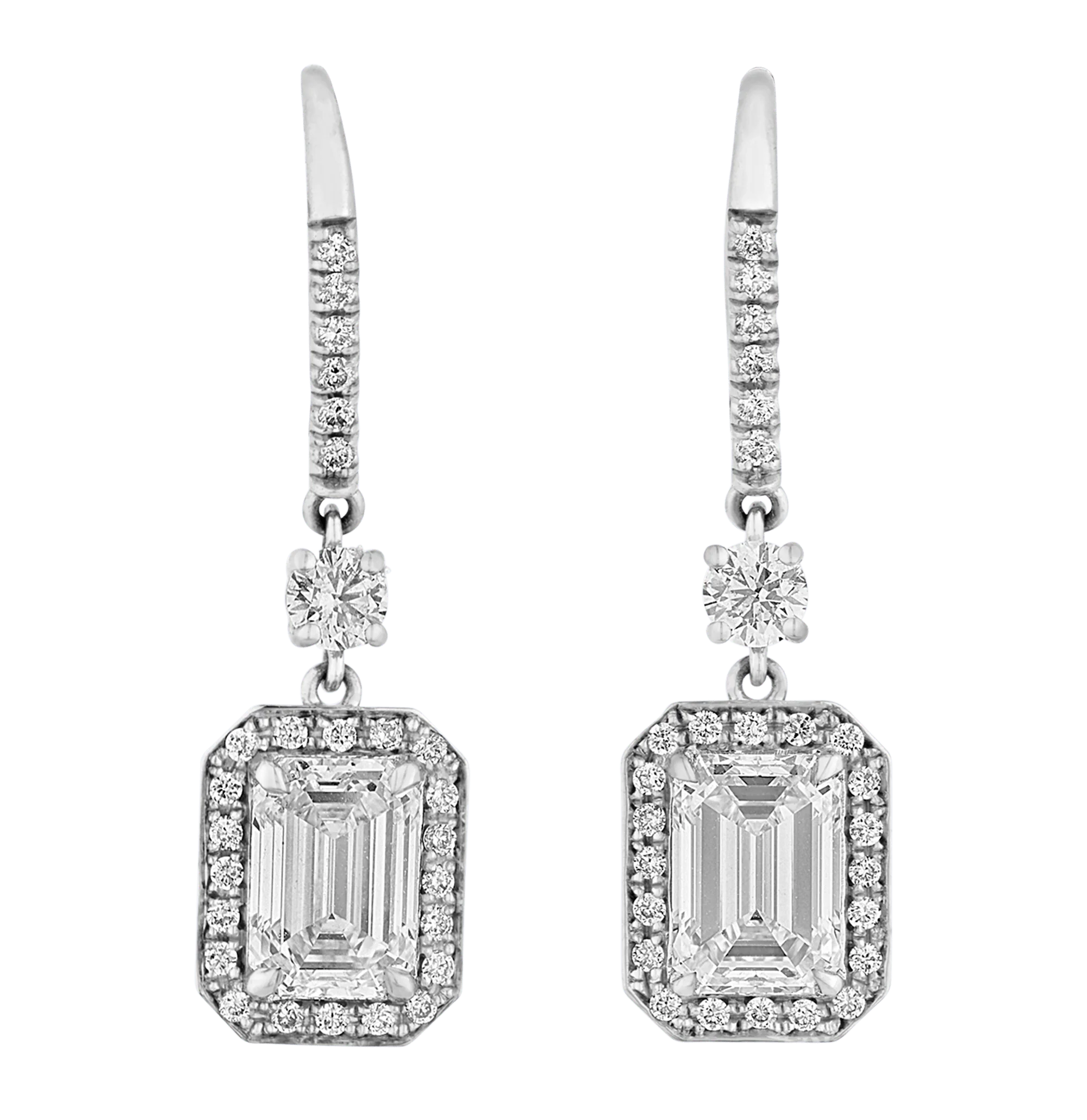 Emerald Cut Diamond Drop Earrings, 2.17 carats