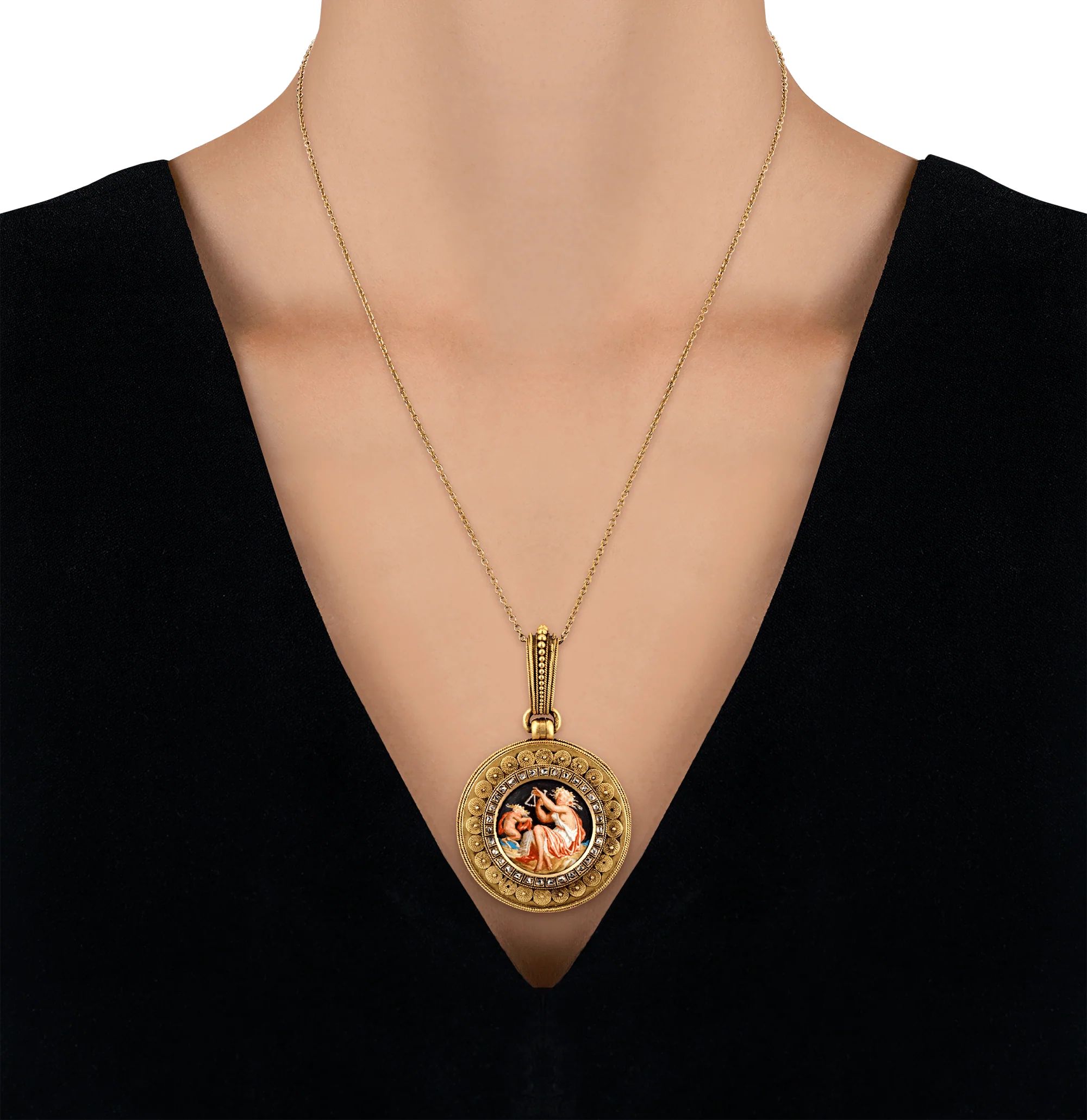 Eugène Fontenay Etruscan Revival Gold and Enamel Locket - Image 5