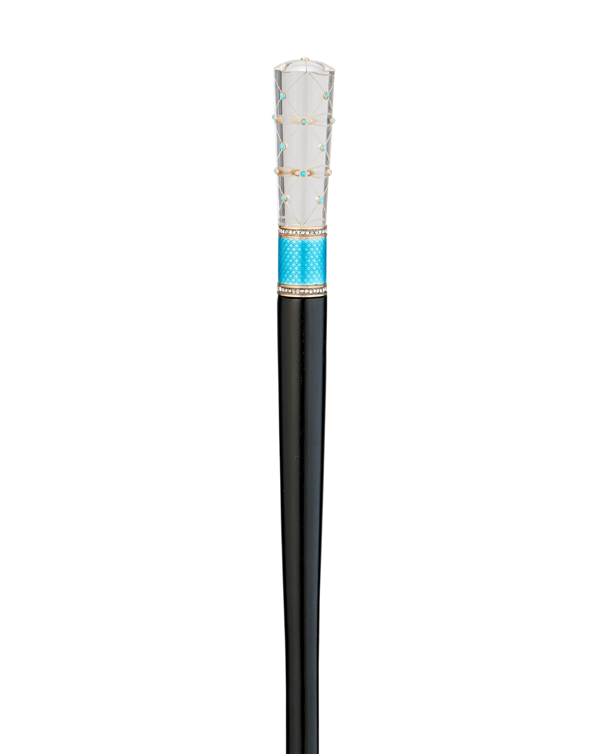 Fabergé Rock Crystal and Guilloché Enamel Cane