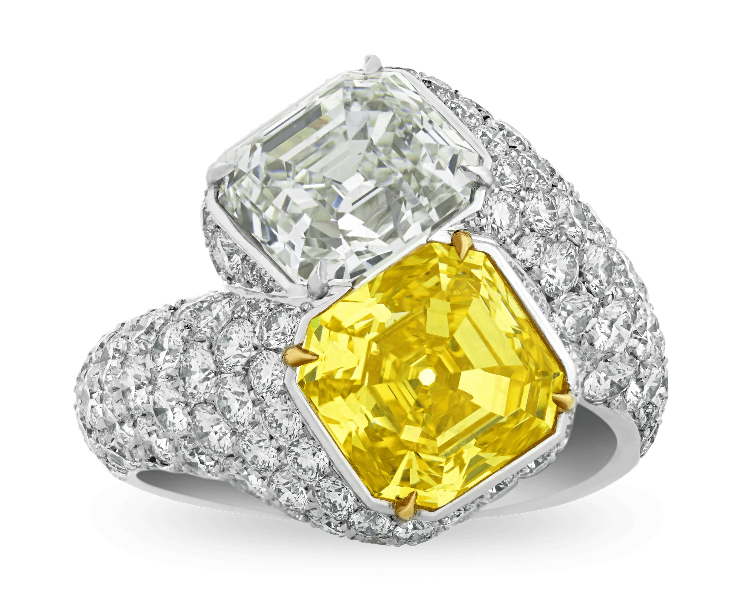 Fancy Vivid Yellow and White Diamond Bypass Ring - Image 3