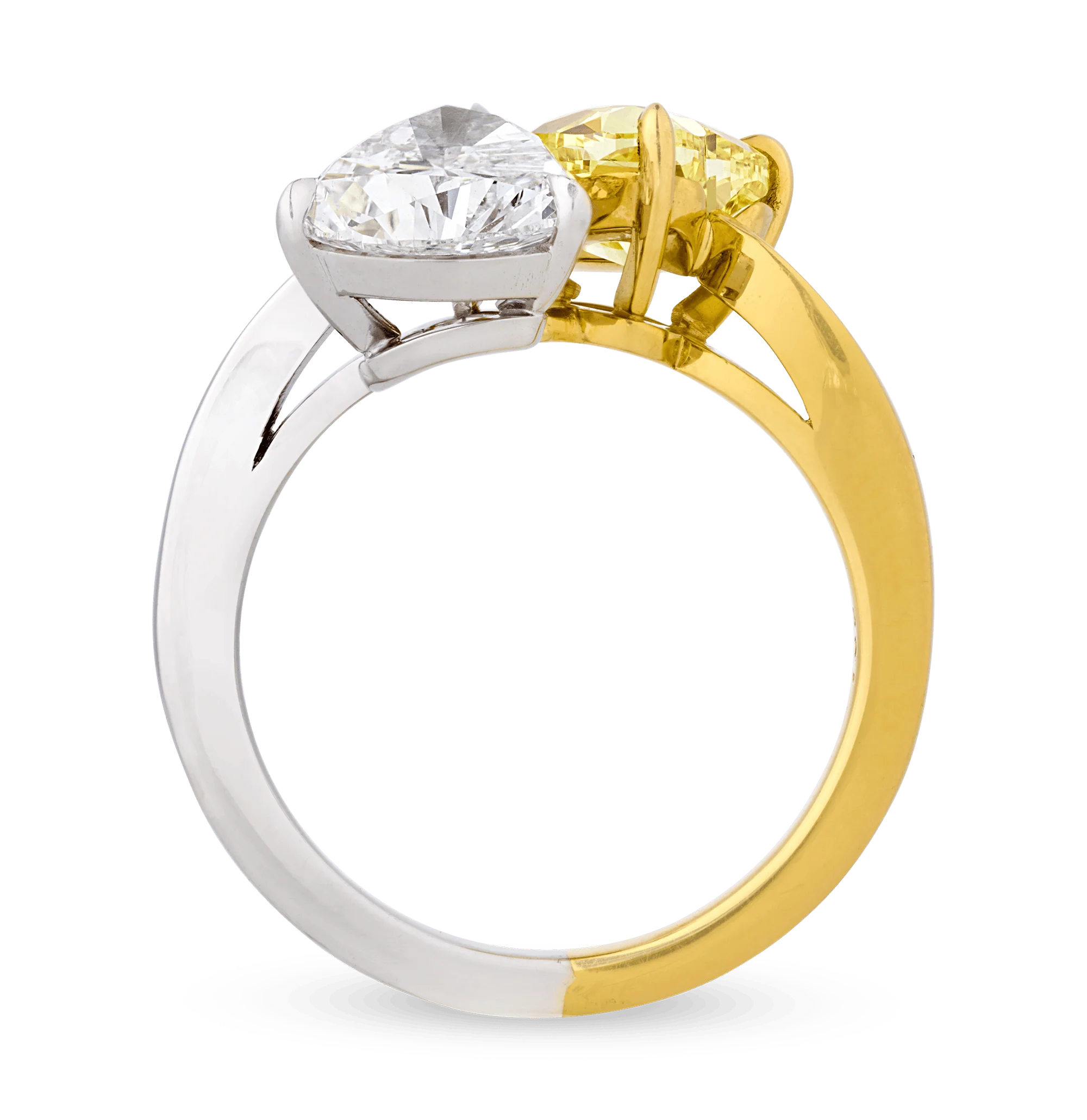 Fancy Vivid Yellow and White Heart Shape Diamond Ring - Image 2