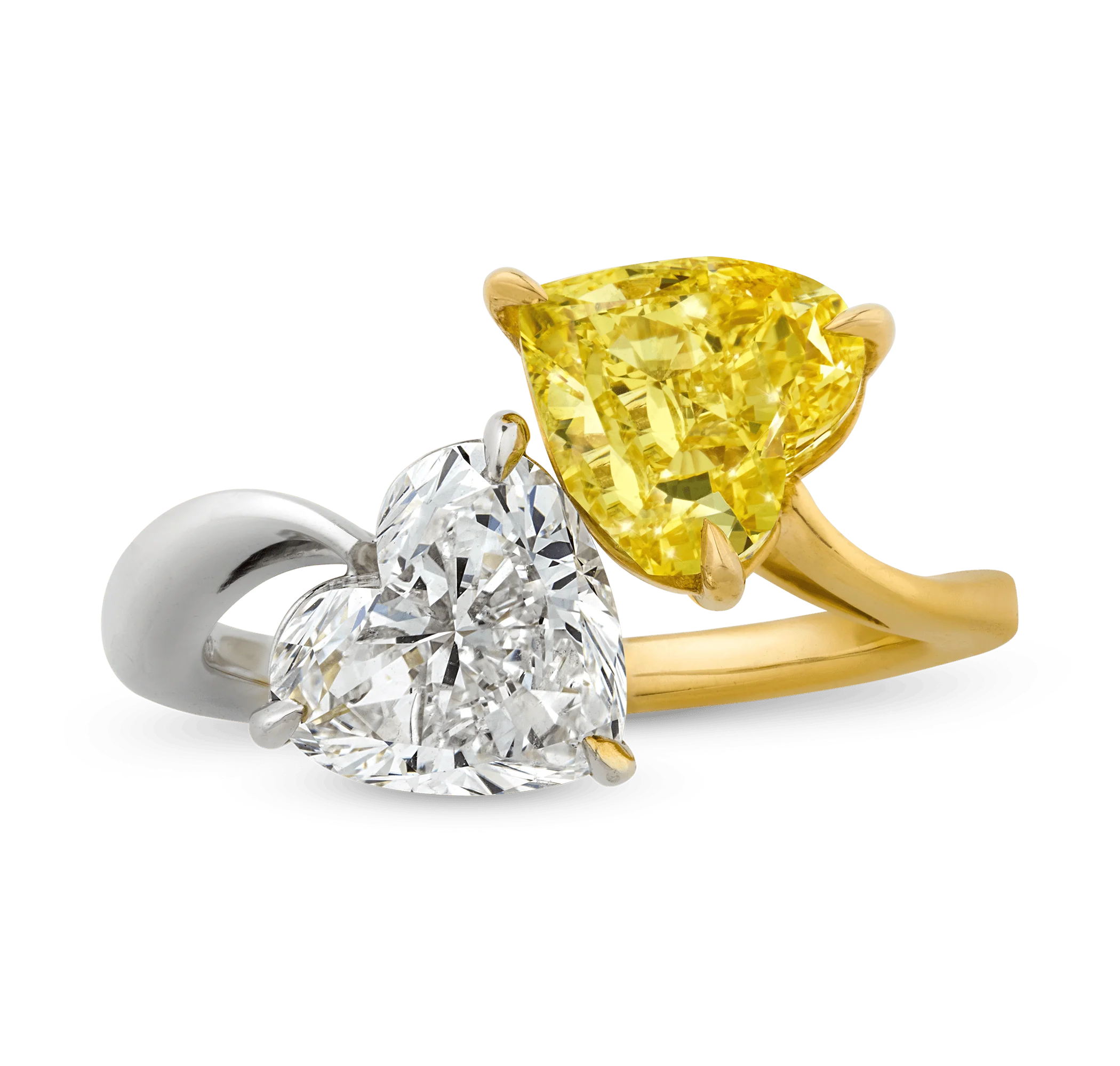 Fancy Vivid Yellow and White Heart Shape Diamond Ring - Image 3