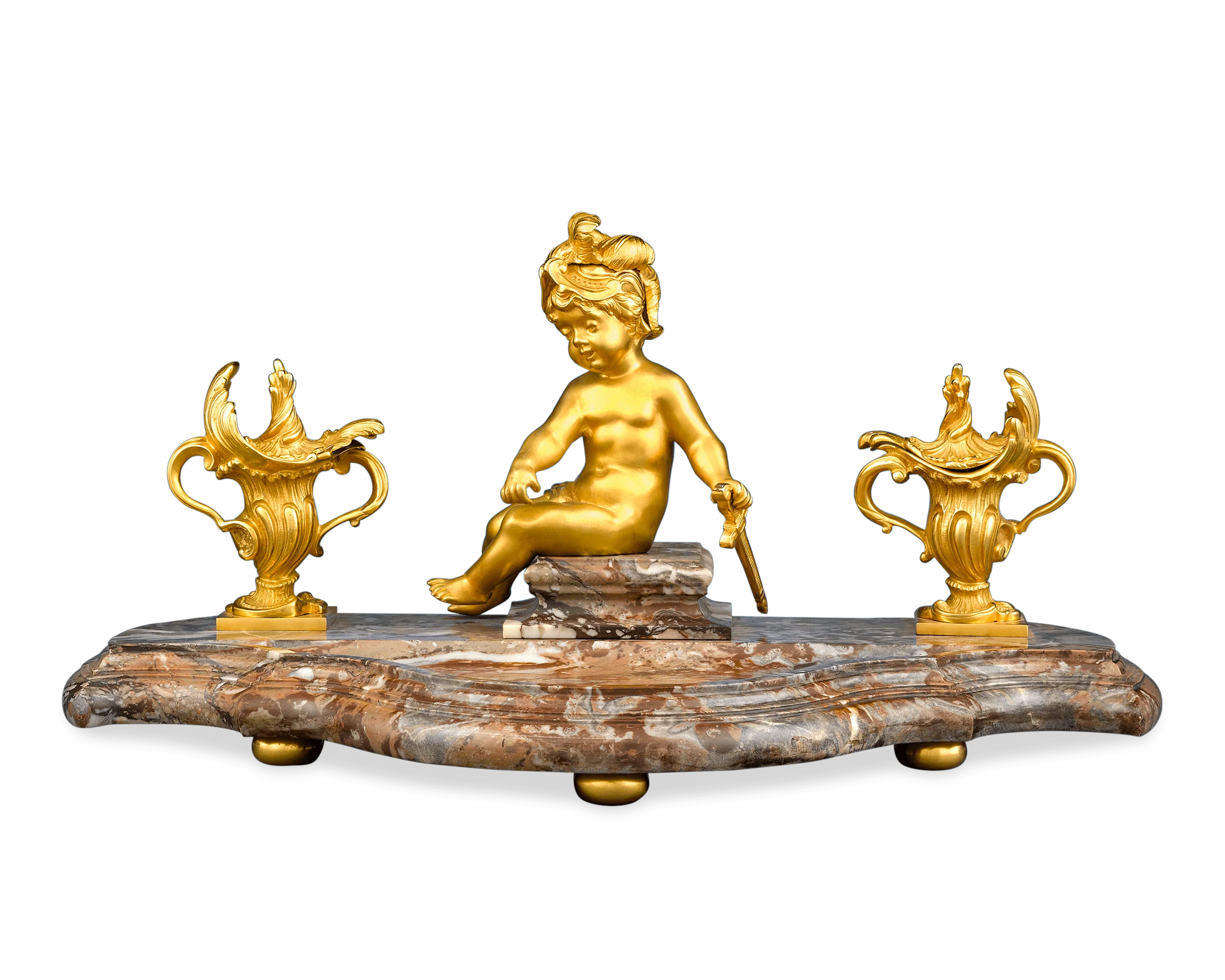 French Bronze and Marble Inkwell