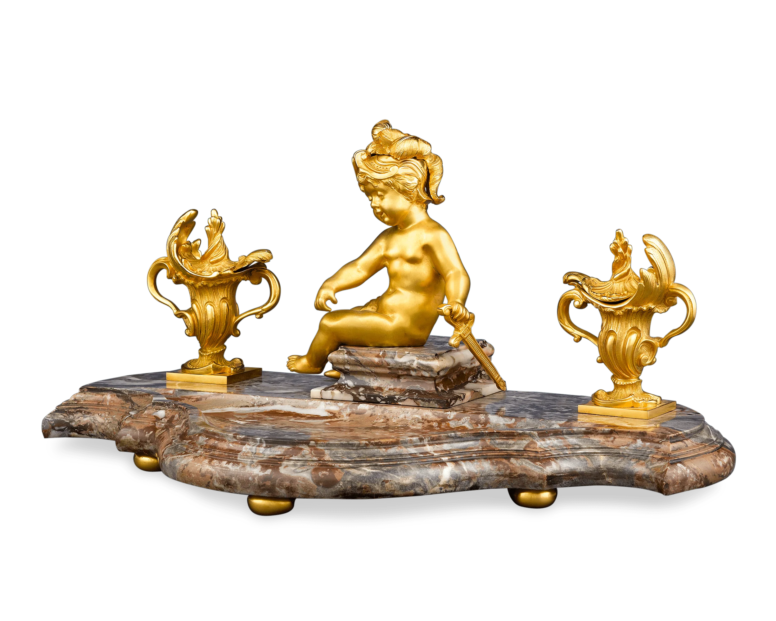 French Bronze and Marble Inkwell - Image 2