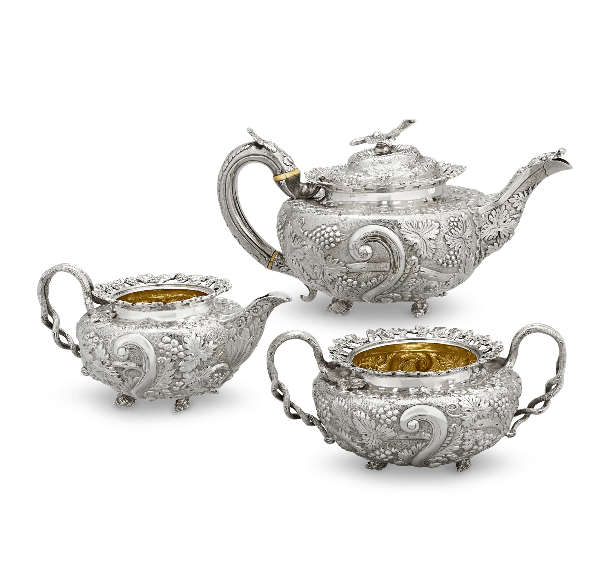 Georgian Silver Three-Piece Tea Set by John Bridge