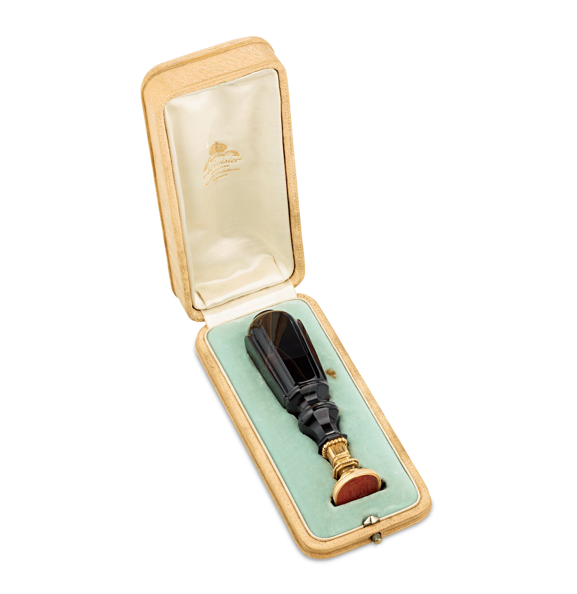 Gold Carnelian Armorial Seal with Agate Handle - Image 2