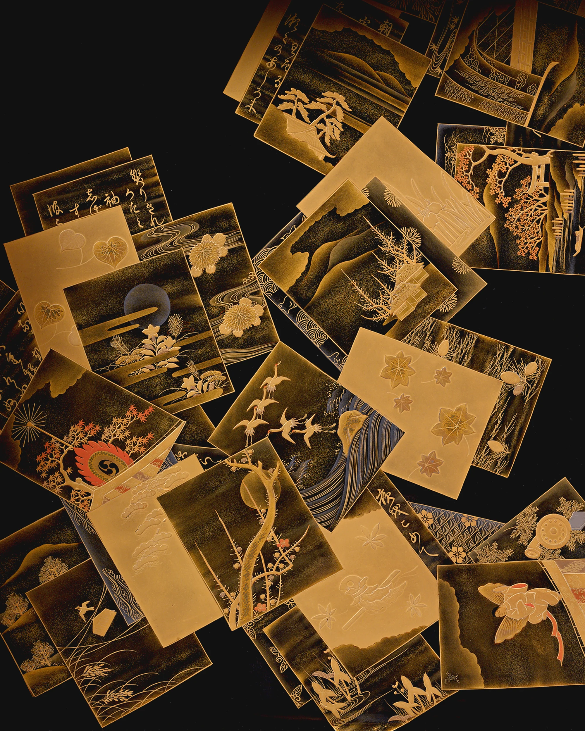 Japanese Lacquer Tray with Cards - Image 3
