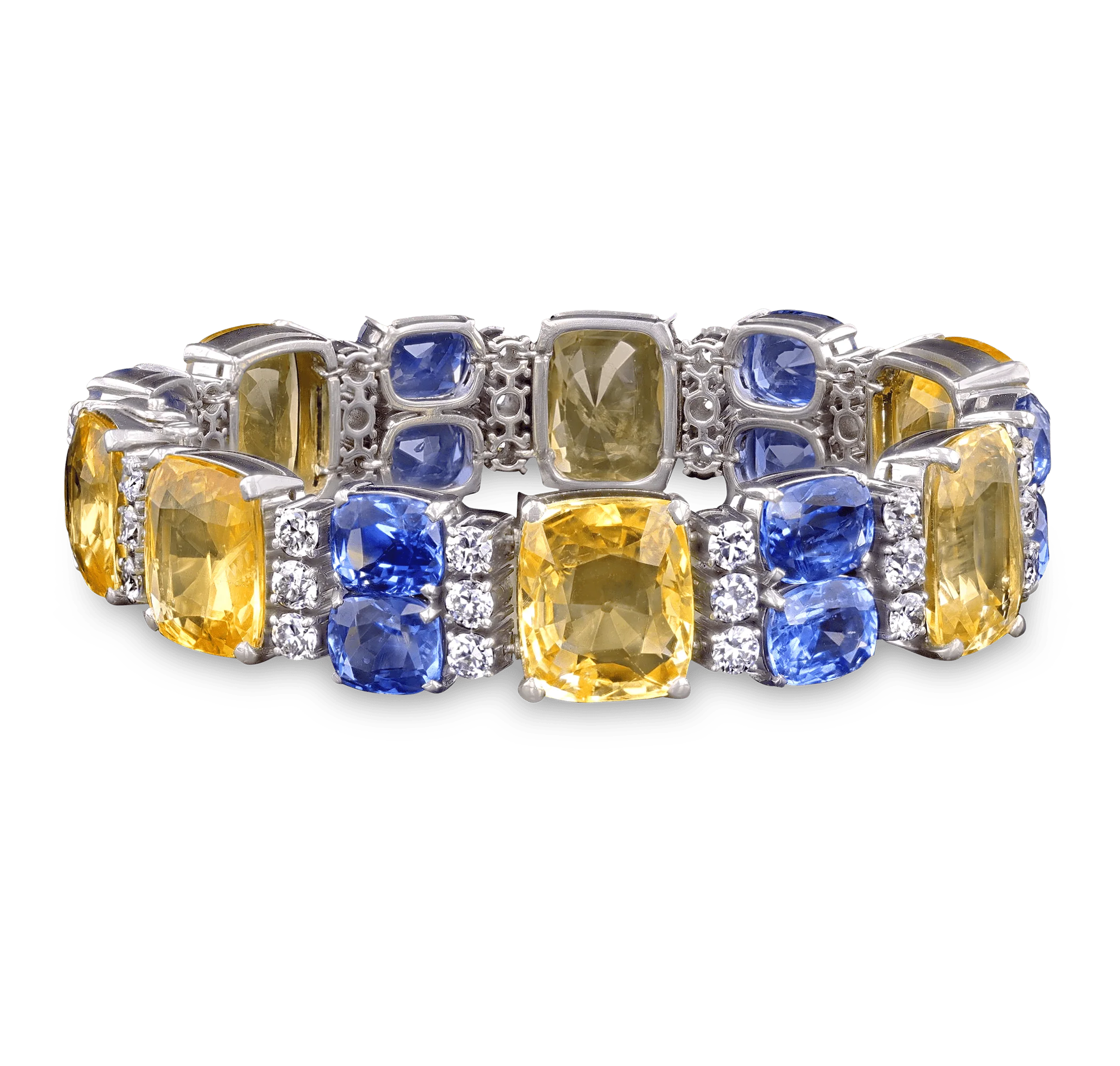 Julius Cohen Ceylon Yellow and Blue Sapphire Bracelet, 89.91 Carats - Image 2