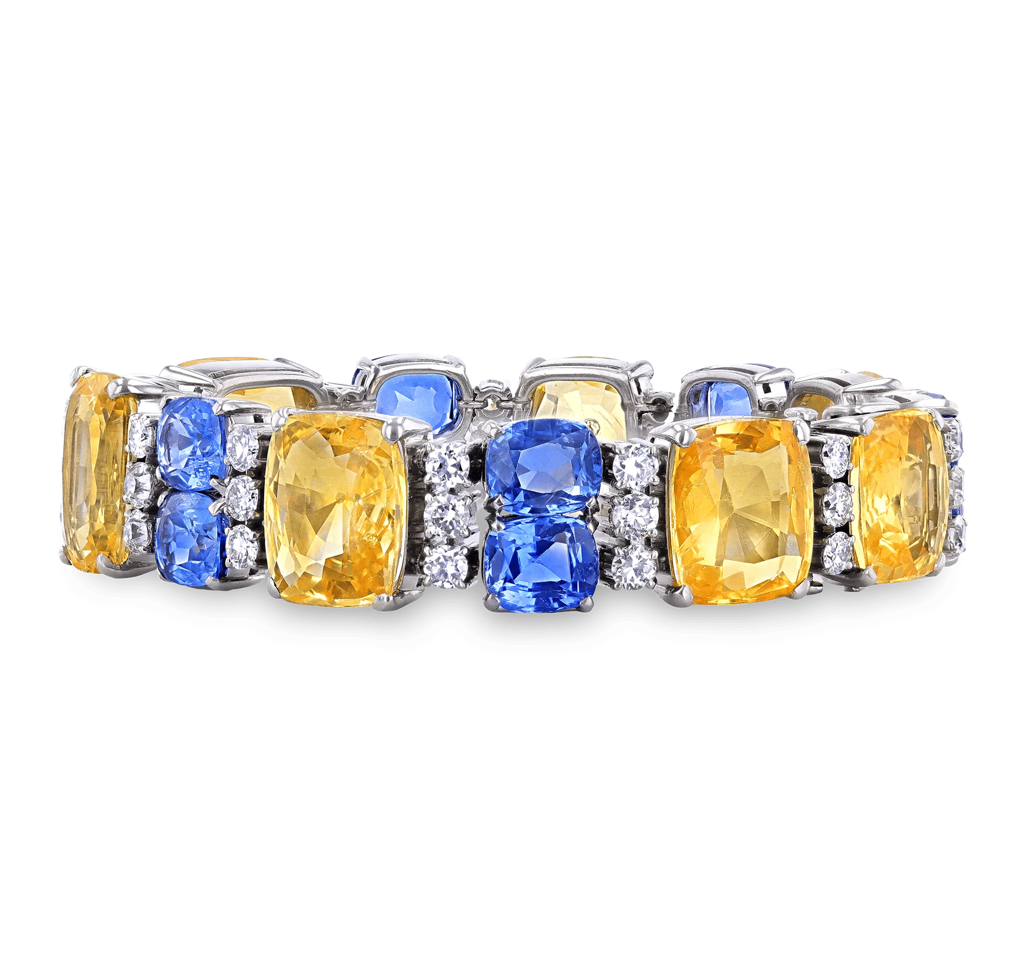 Julius Cohen Ceylon Yellow and Blue Sapphire Bracelet, 89.91 Carats - Image 3