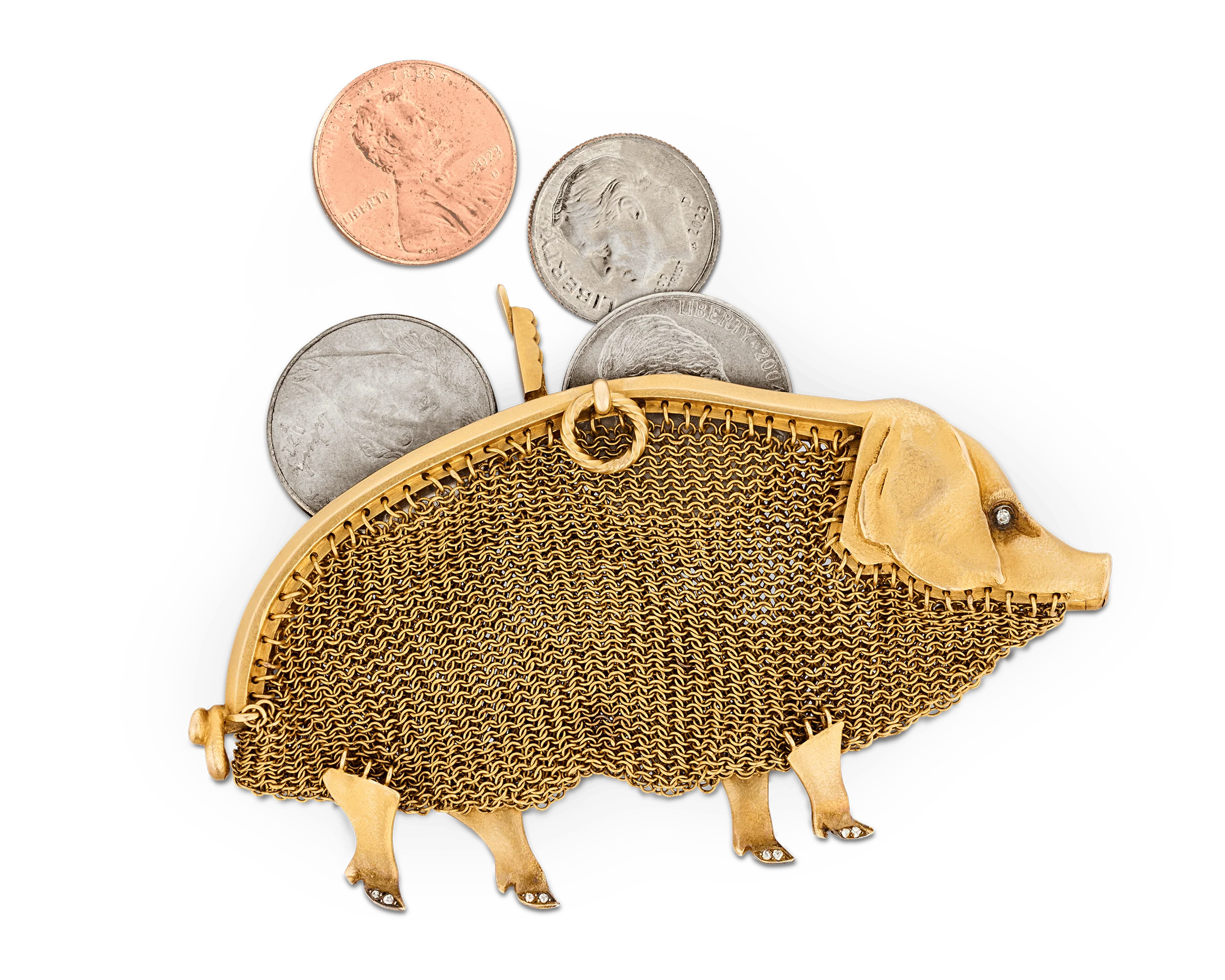 Lacloche Frères Gold and Diamond Pig Purse - Image 2