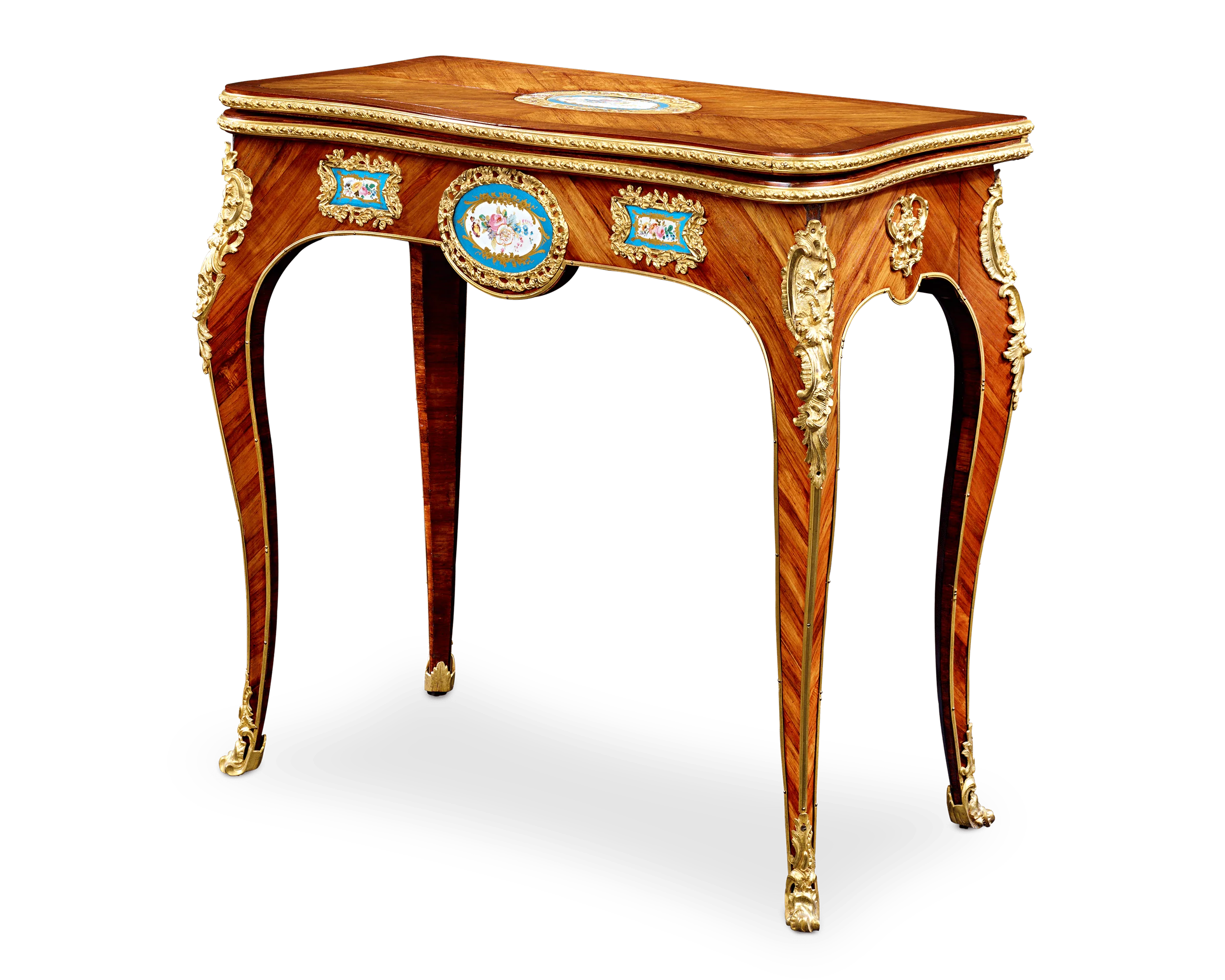Louis XV-Style Porcelain-Mounted Card Table
